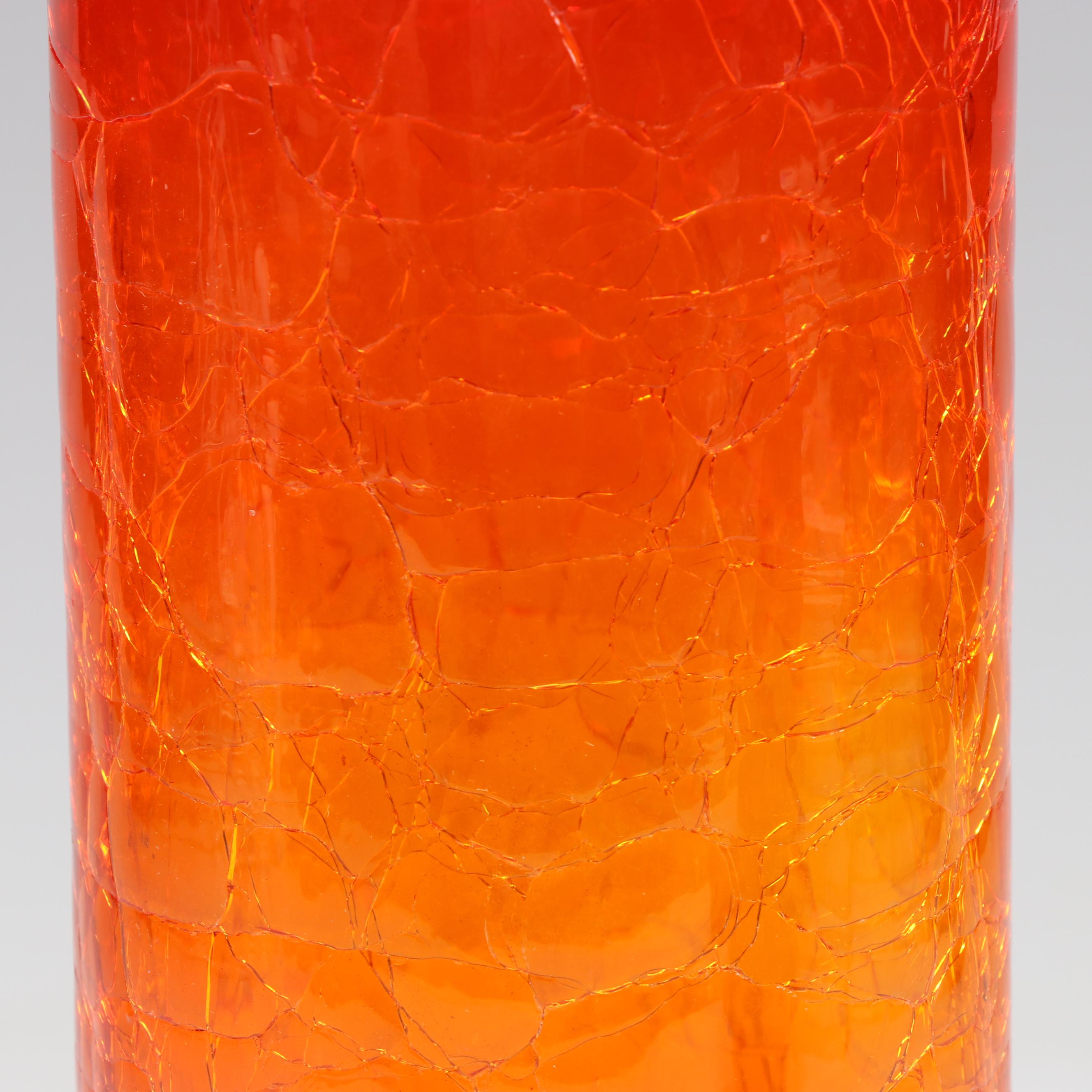 Blenko Mid Century Modern Amberina Crackle Glass Vase