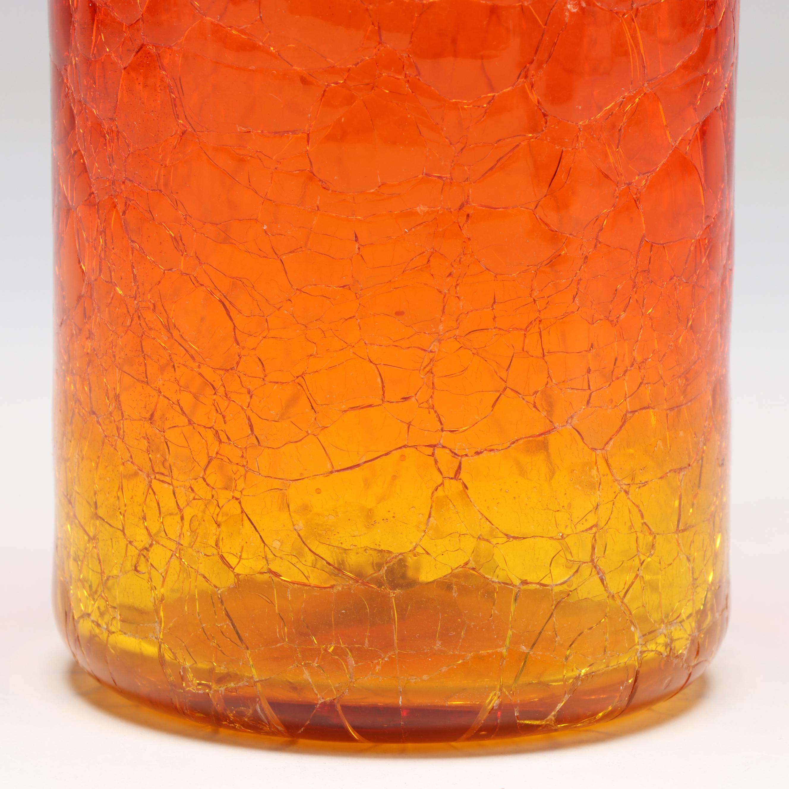 Blenko Mid Century Modern Amberina Crackle Glass Vase