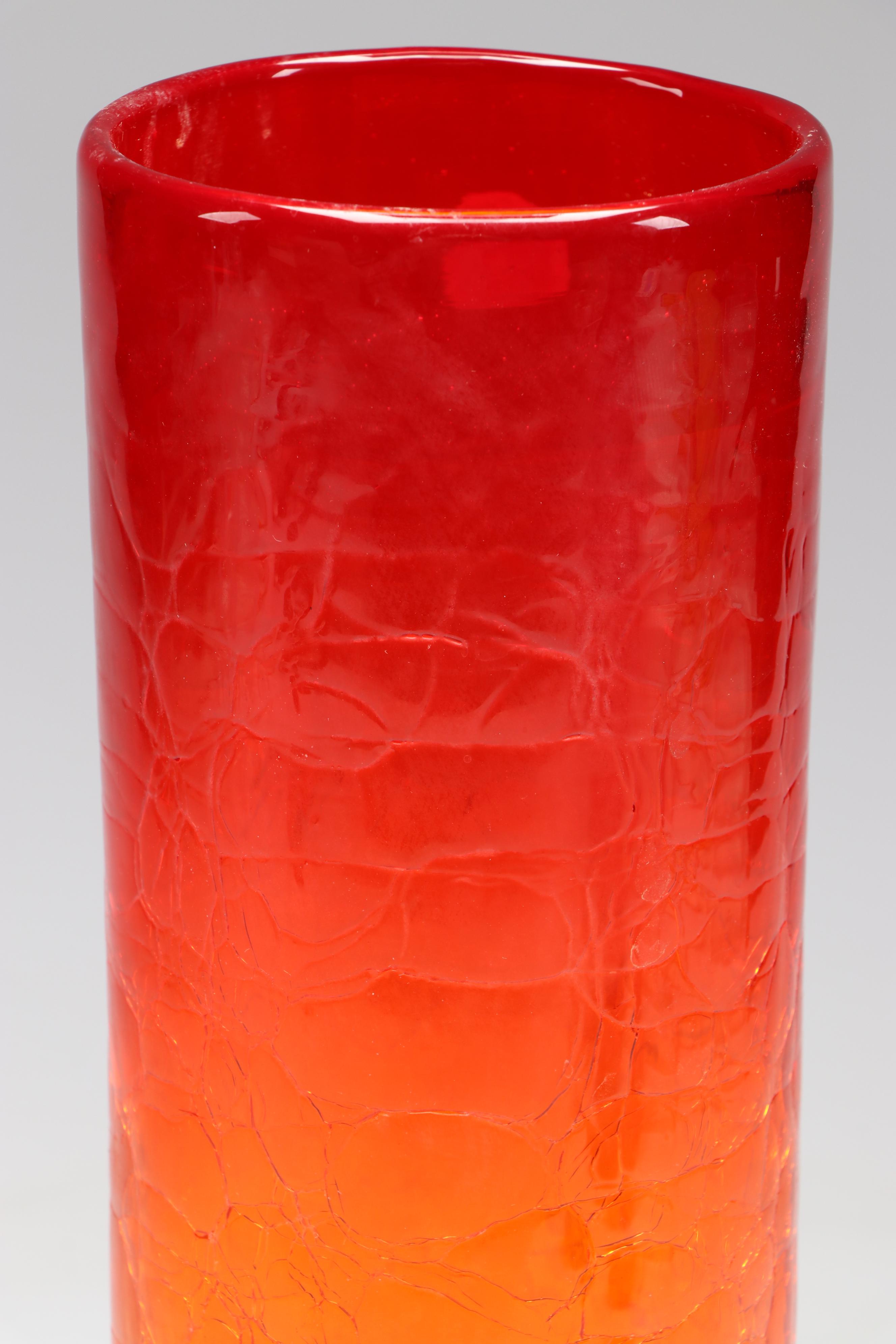 Blenko Mid Century Modern Amberina Crackle Glass Vase