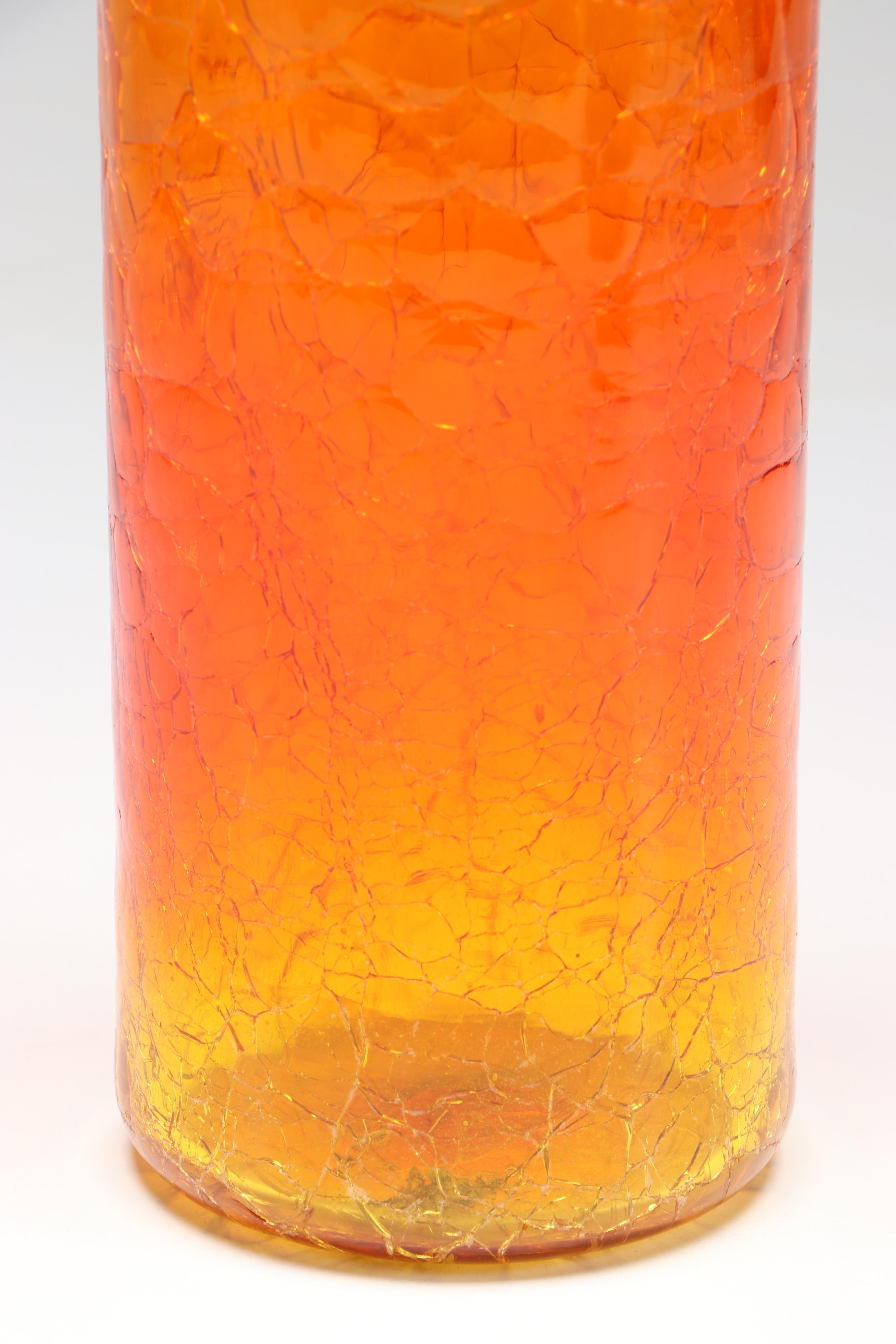 Blenko Mid Century Modern Amberina Crackle Glass Vase