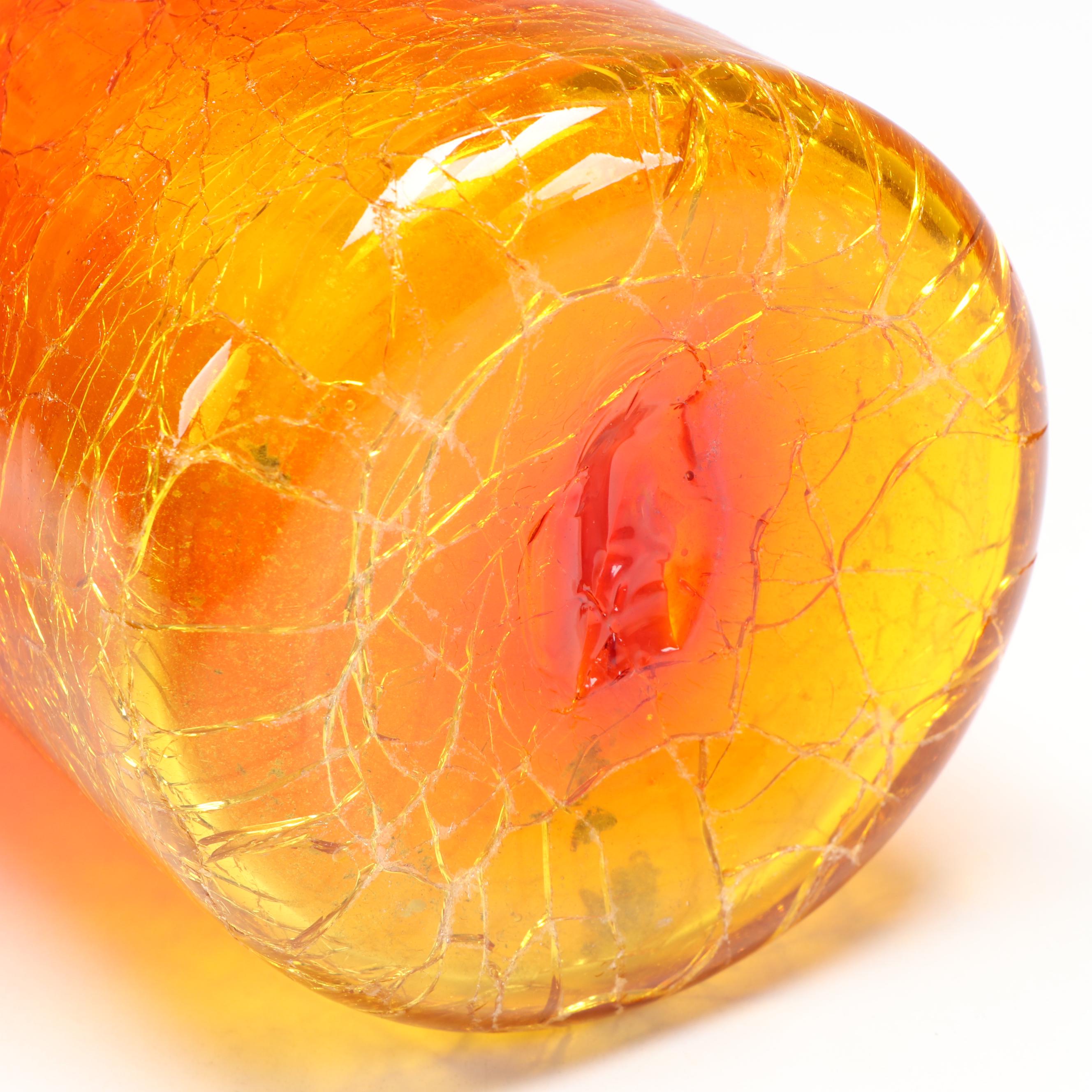 Blenko Mid Century Modern Amberina Crackle Glass Vase
