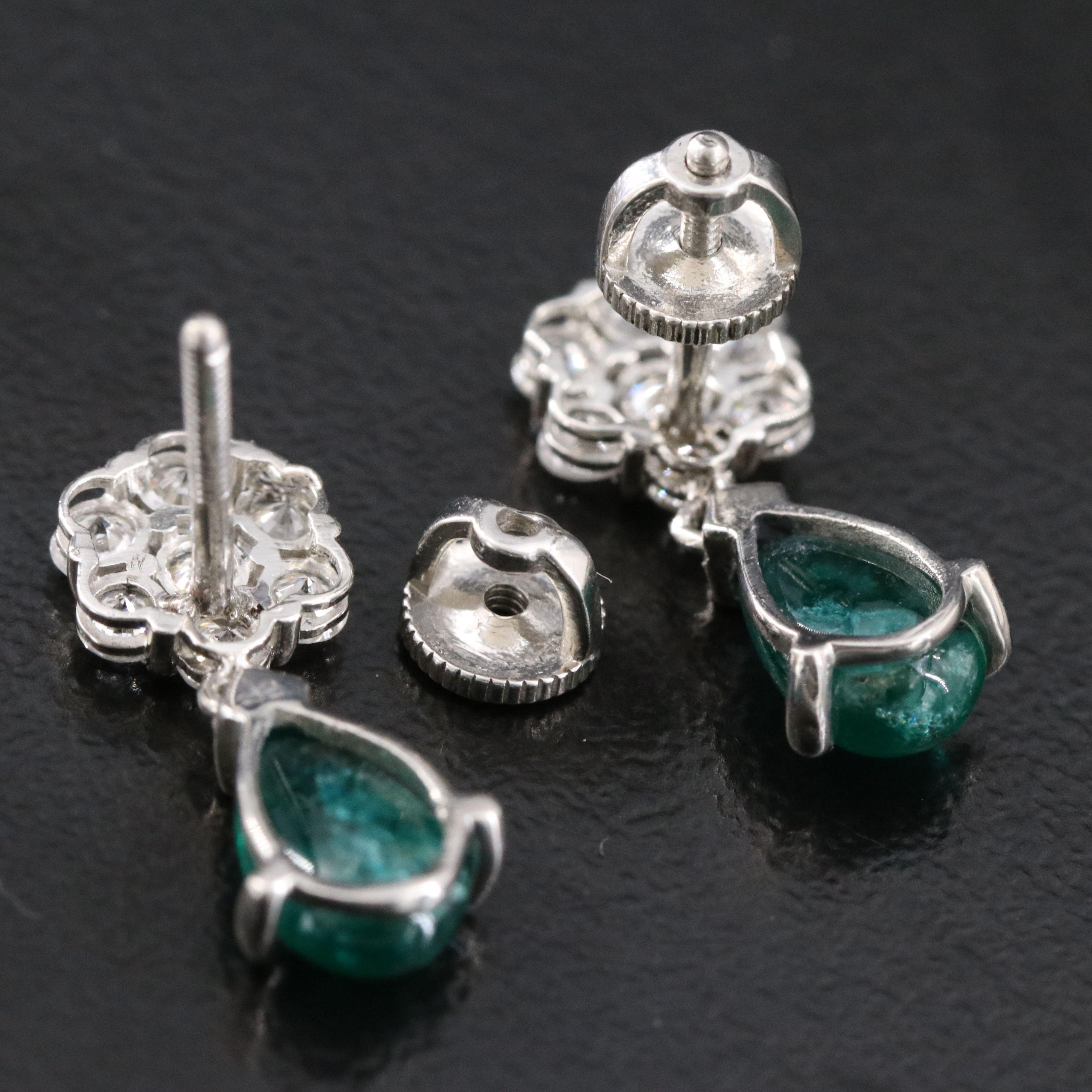 Platinum 1.60 CTW Emerald and Diamond Earrings