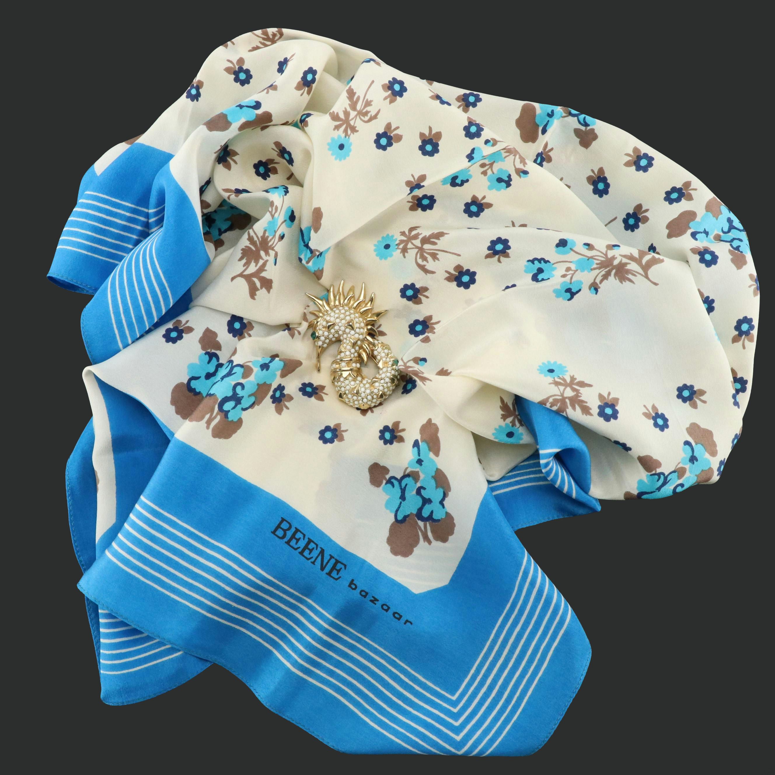 Geoffrey Beene for Kramer Seahorse Brooch and Beene Bazaar Floral Silk Scarf