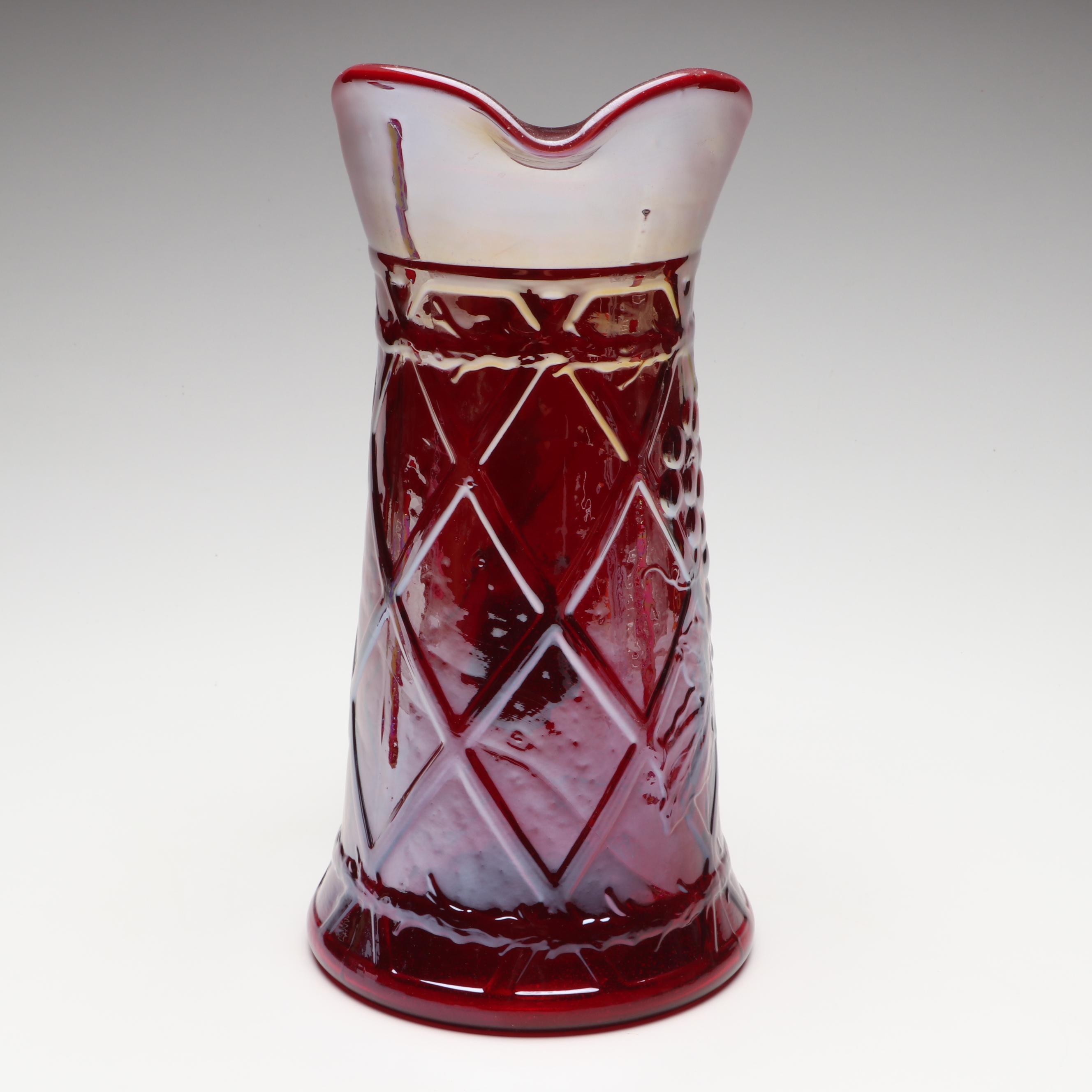 Gibson Cranberry Carnival Glass Pitcher and Tumblers