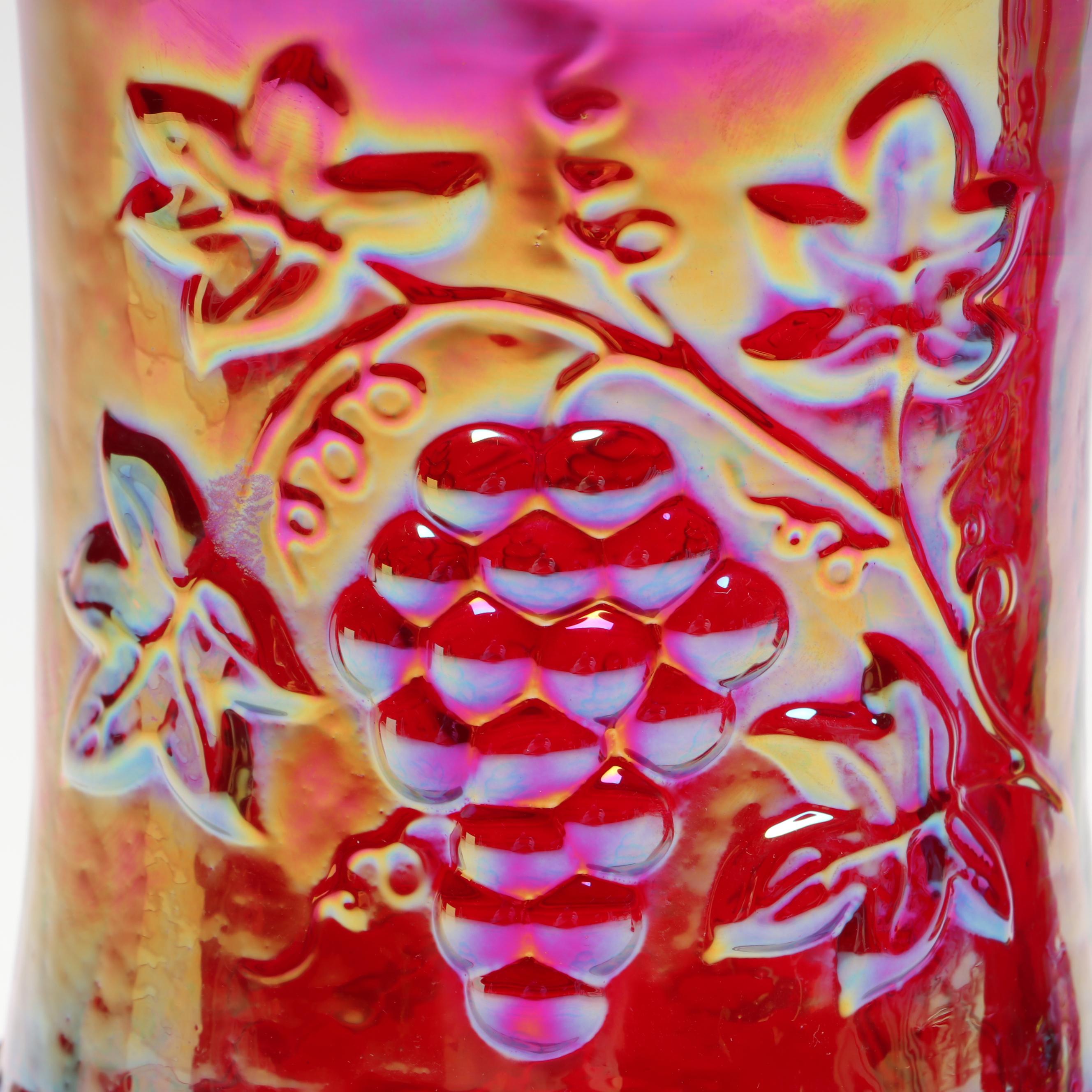 Gibson Cranberry Carnival Glass Pitcher and Tumblers