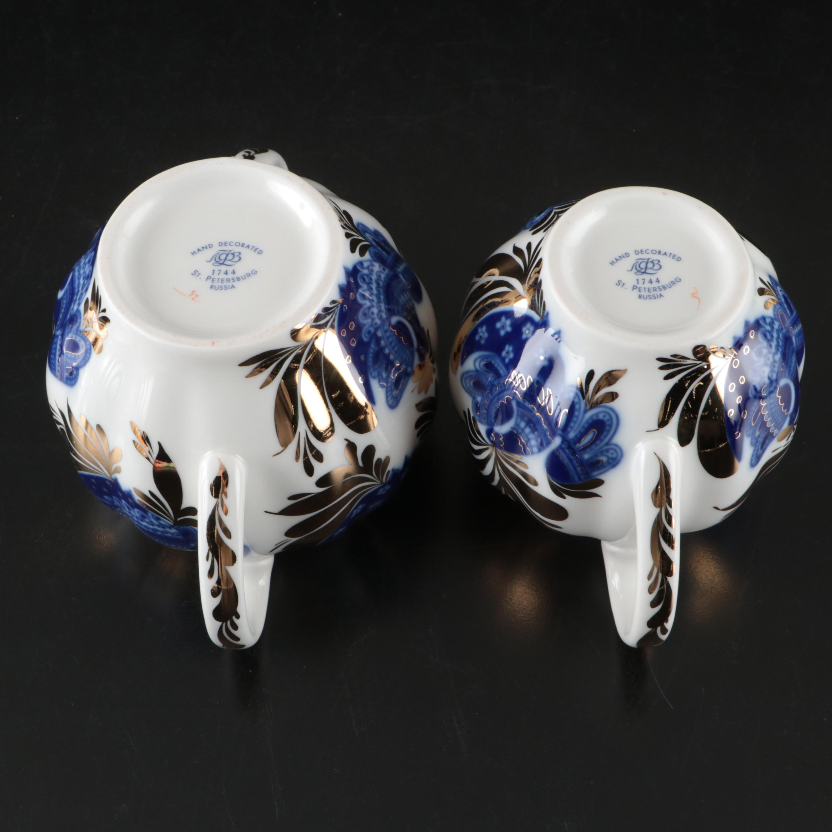 Lomonosov "Golden Garden" Russian Gilt Blue and White Porcelain Tableware