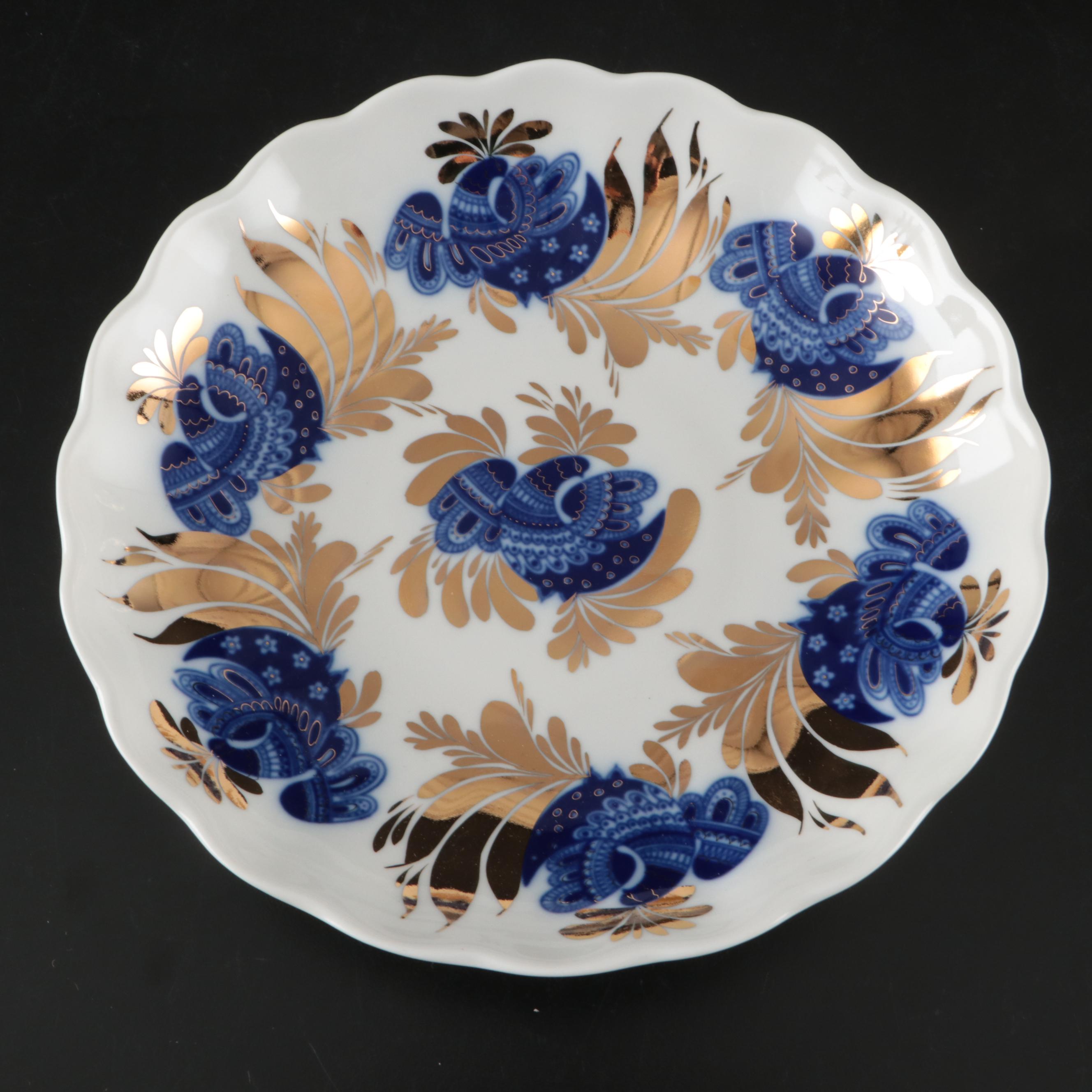 Lomonosov "Golden Garden" Russian Gilt Blue and White Porcelain Tableware