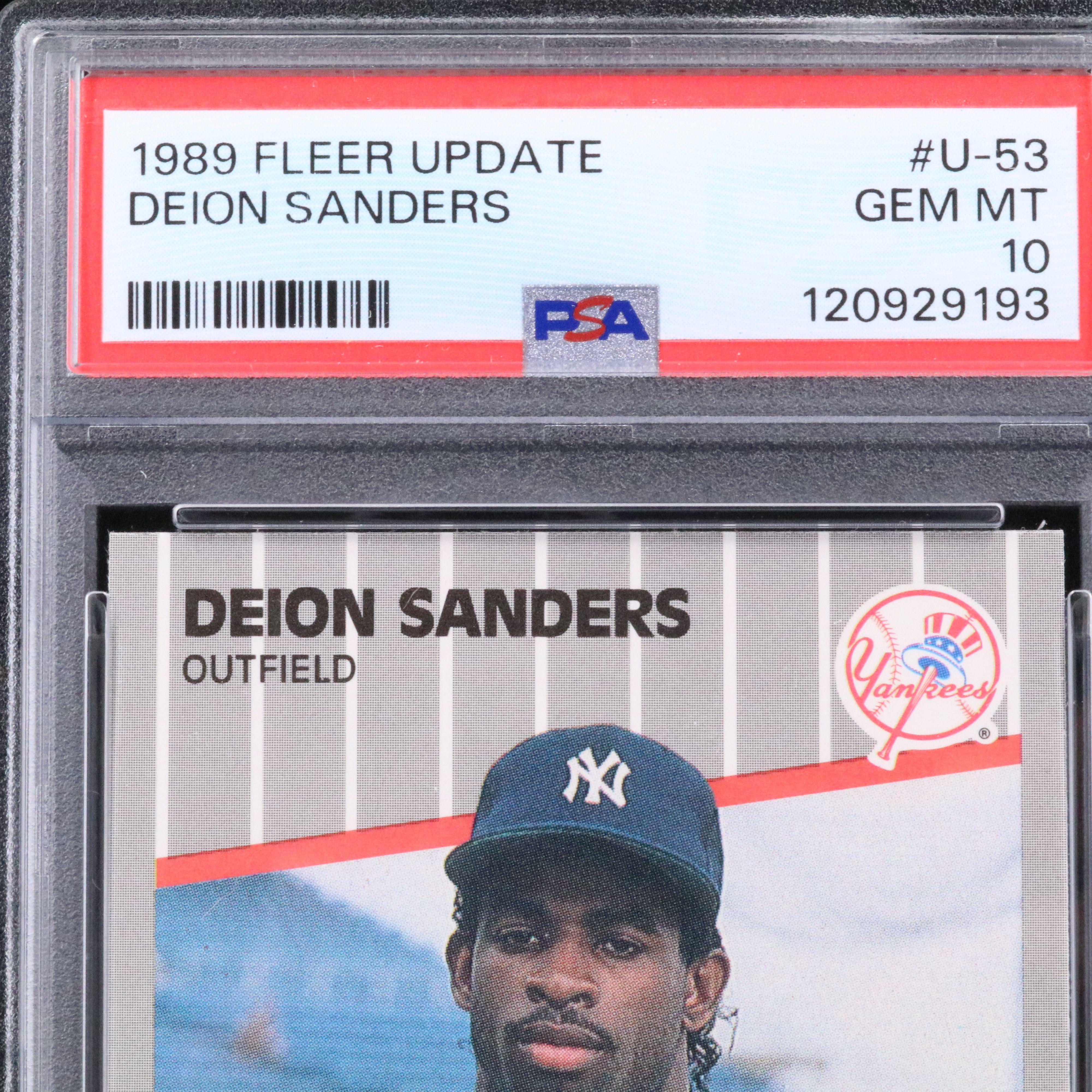 1989 Fleer Update Deion Sanders New York Yankees Rookie Card Graded PSA 10
