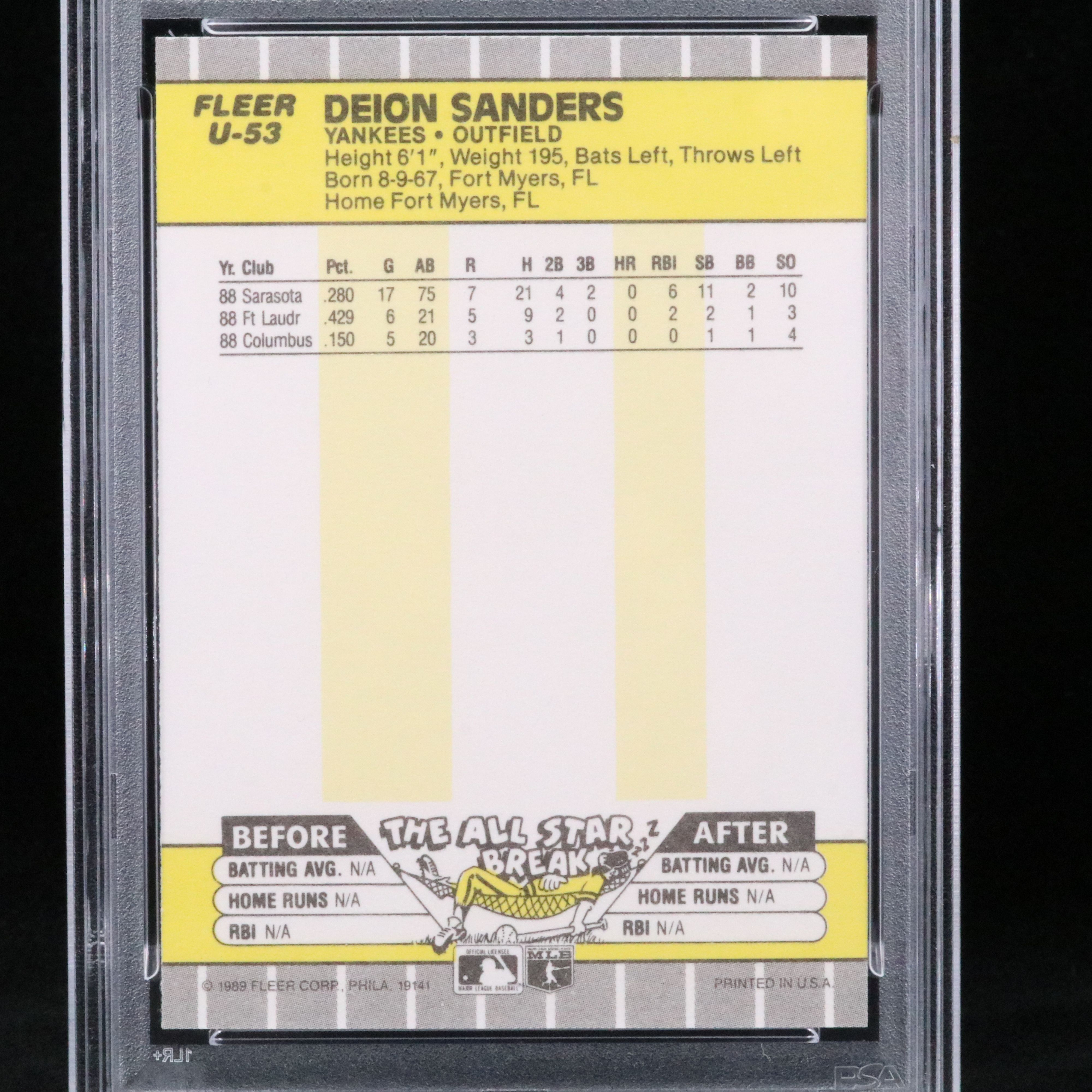 1989 Fleer Update Deion Sanders New York Yankees Rookie Card Graded PSA 10