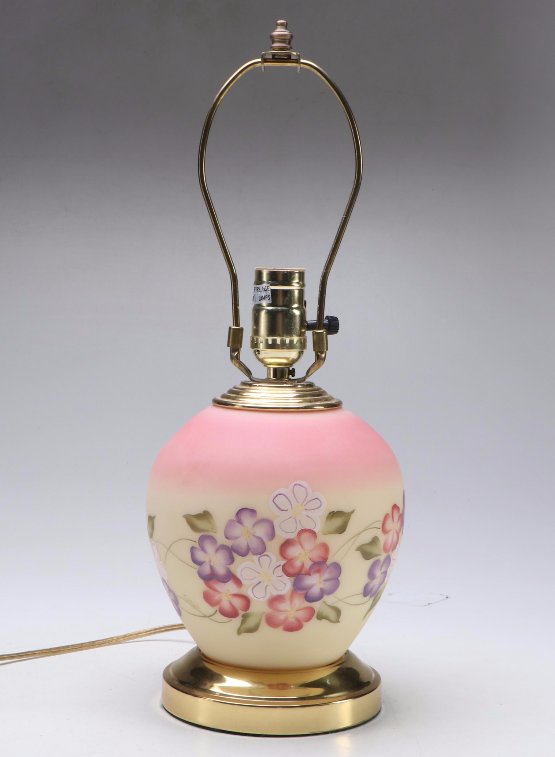 Hand-Painted Burmese Glass Urn Table Lamp