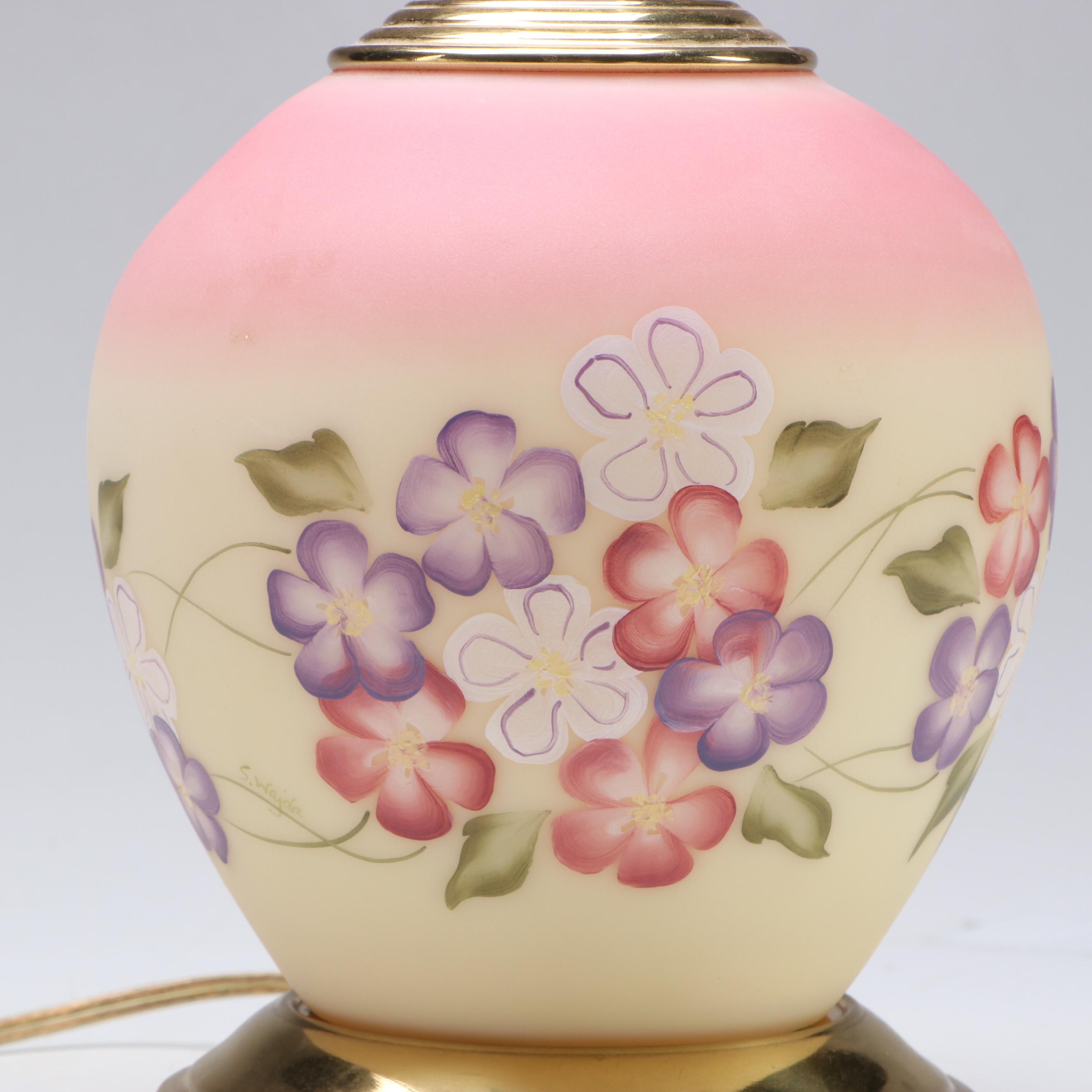 Hand-Painted Burmese Glass Urn Table Lamp