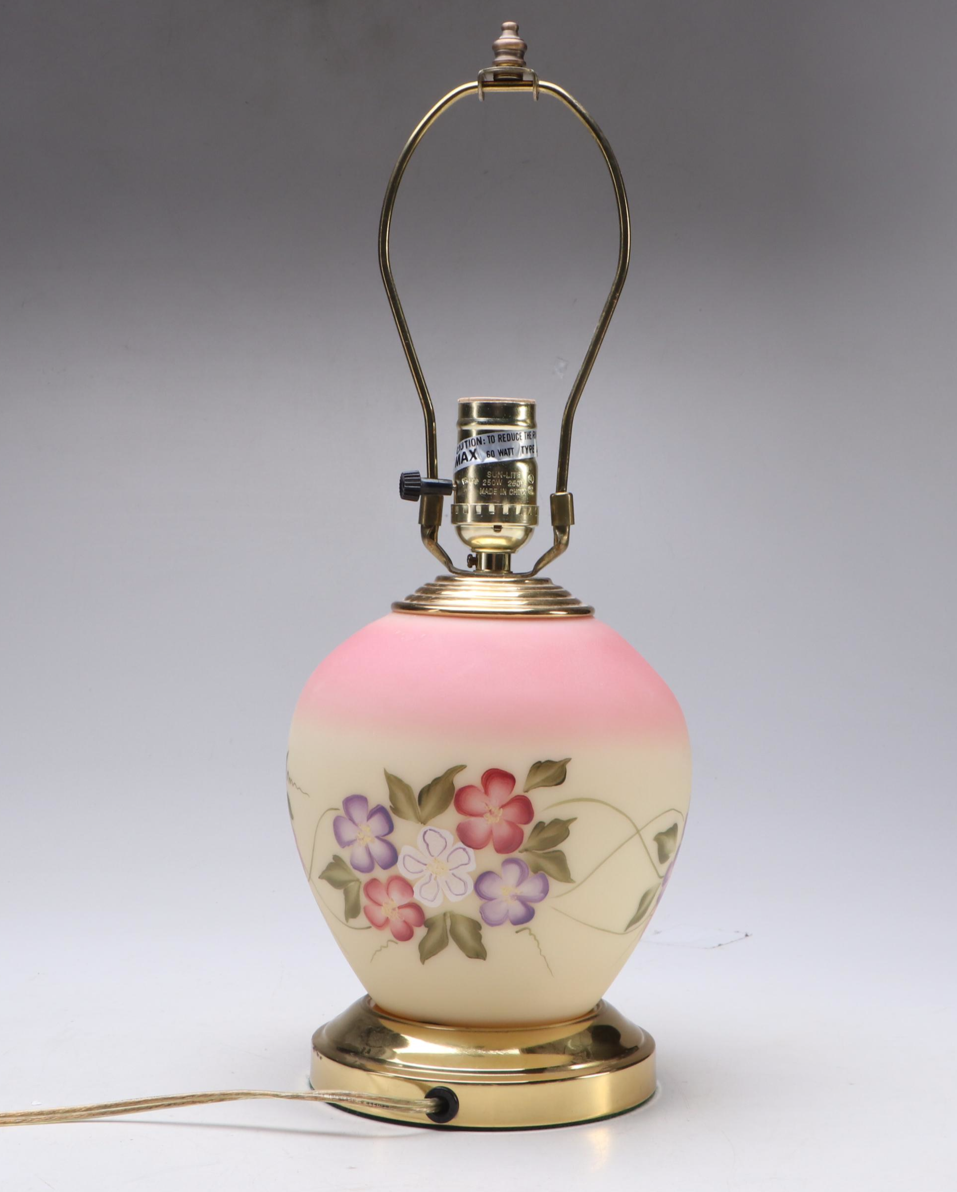 Hand-Painted Burmese Glass Urn Table Lamp