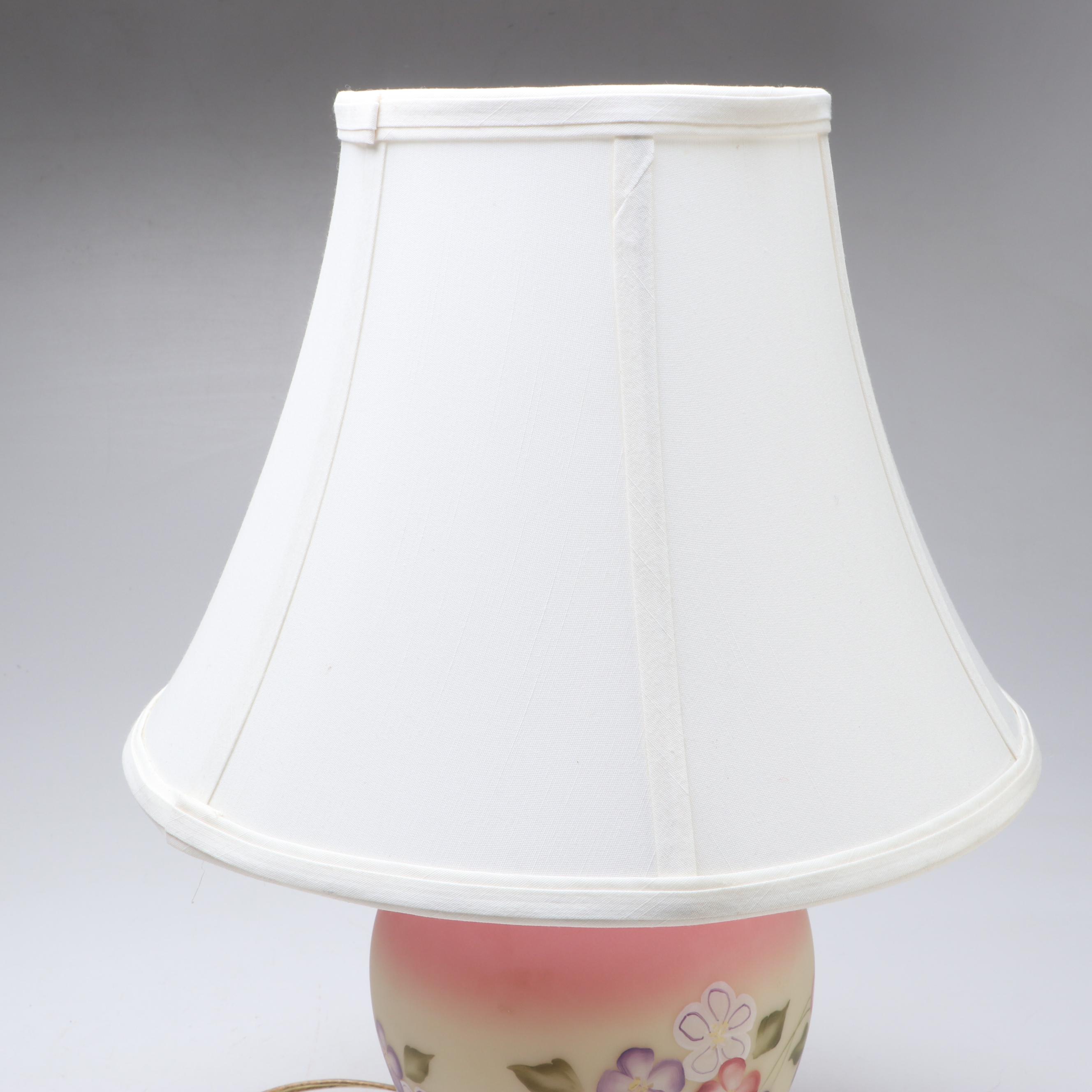 Hand-Painted Burmese Glass Urn Table Lamp