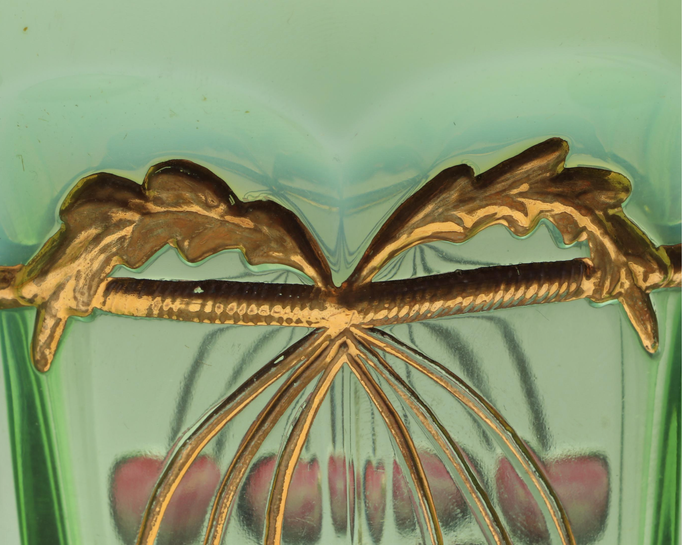 Mosser "Cherry Thumbprint" Green Opalescent Decorated Iced Tea Glasses