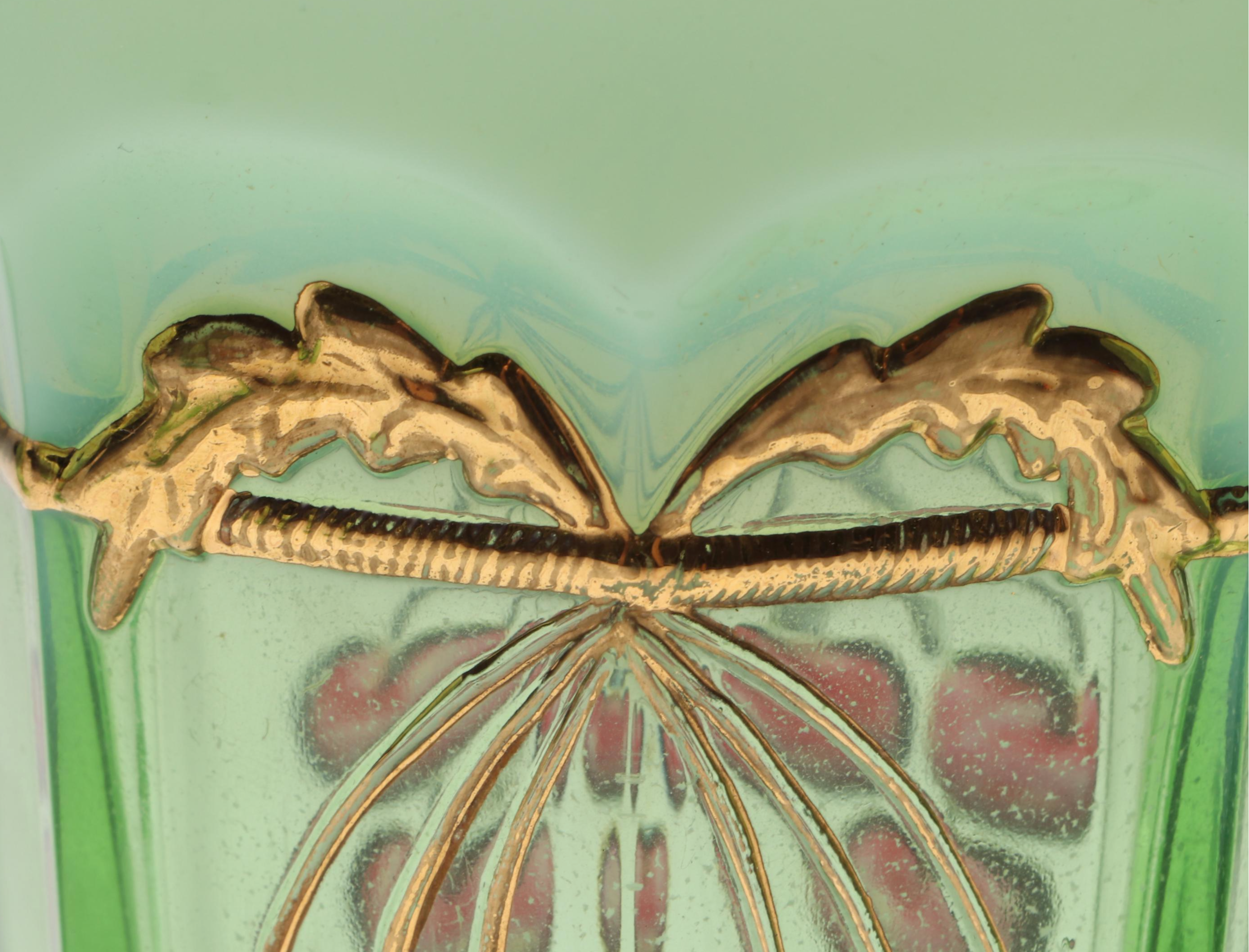 Mosser "Cherry Thumbprint" Green Opalescent Decorated Iced Tea Glasses