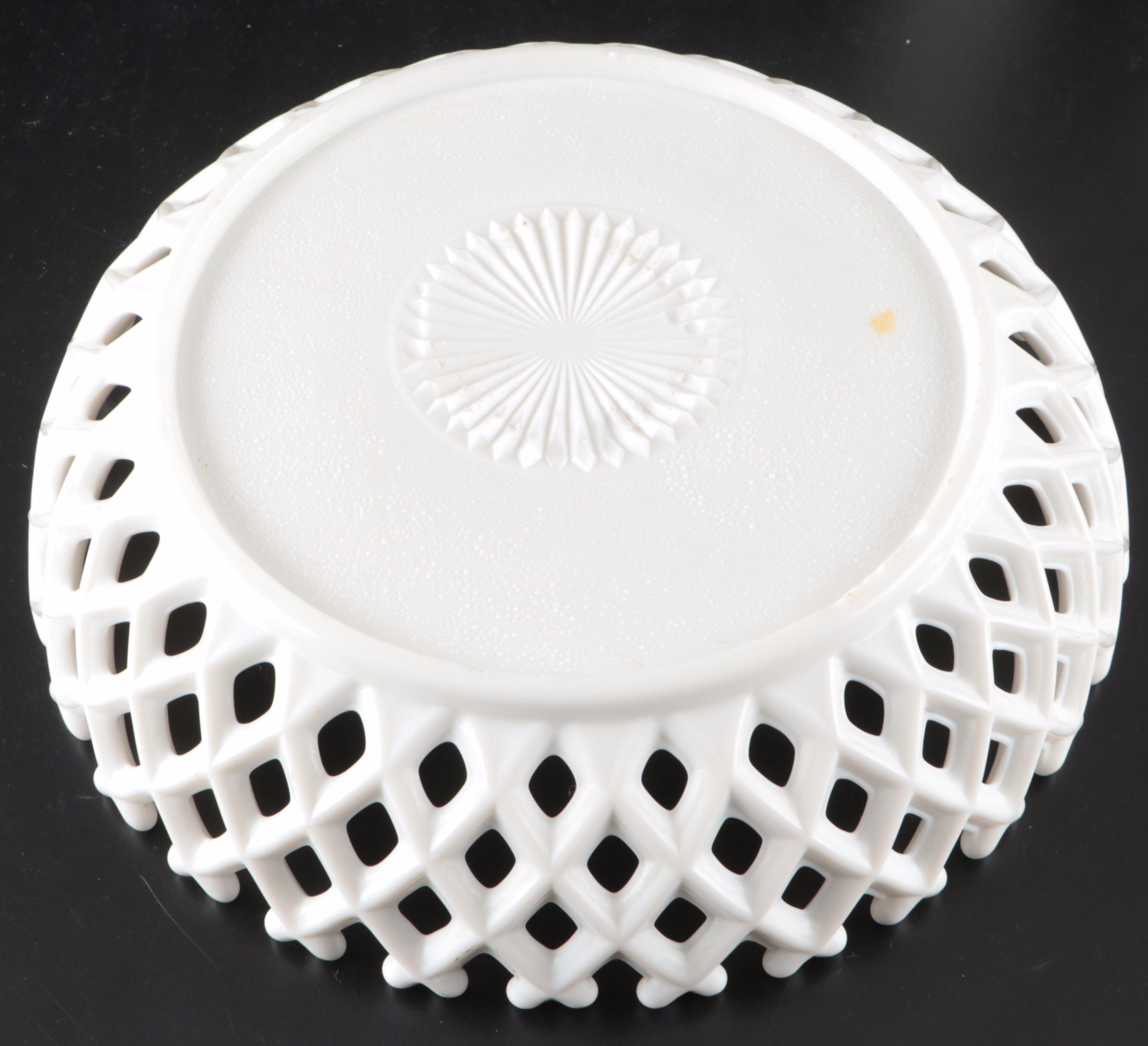 Milk Glass Centerpiece, Bowl and Vases, Early to Mid-20th Century