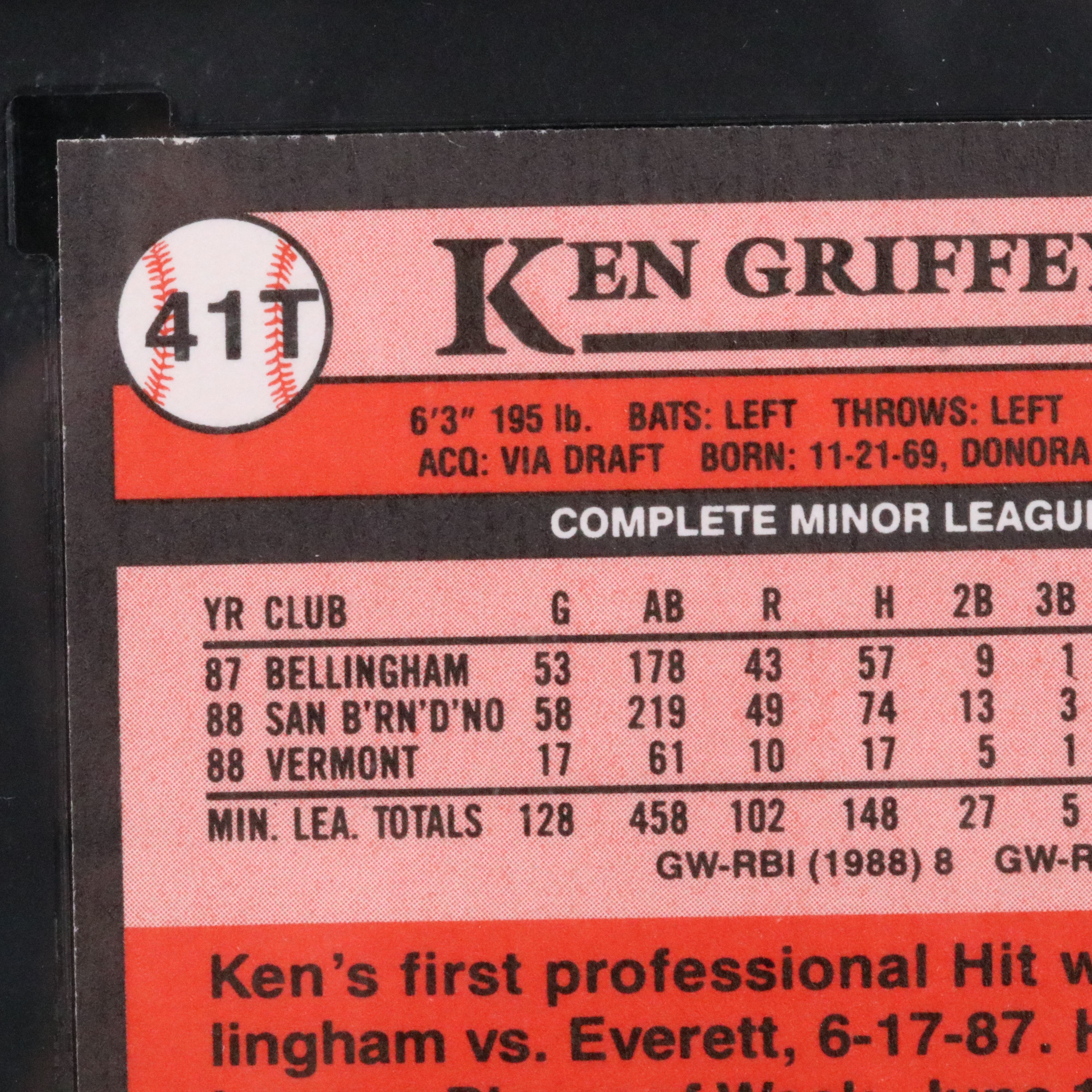 1989 Topps Traded Ken Griffey Jr. Seattle Mariners Rookie Card Graded SGC 9