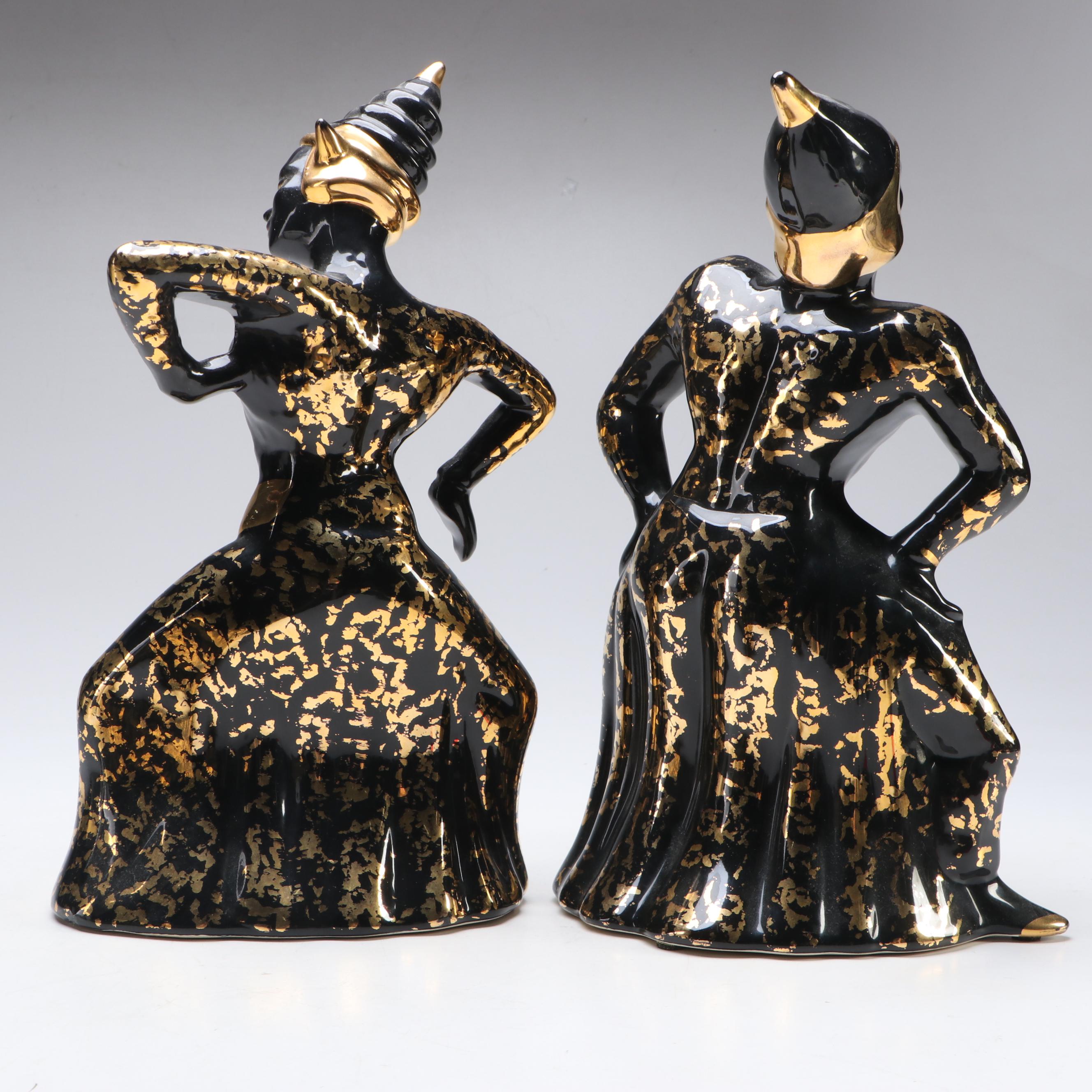 Mid Century Modern Ceramic Thai Dancers and Box Planter