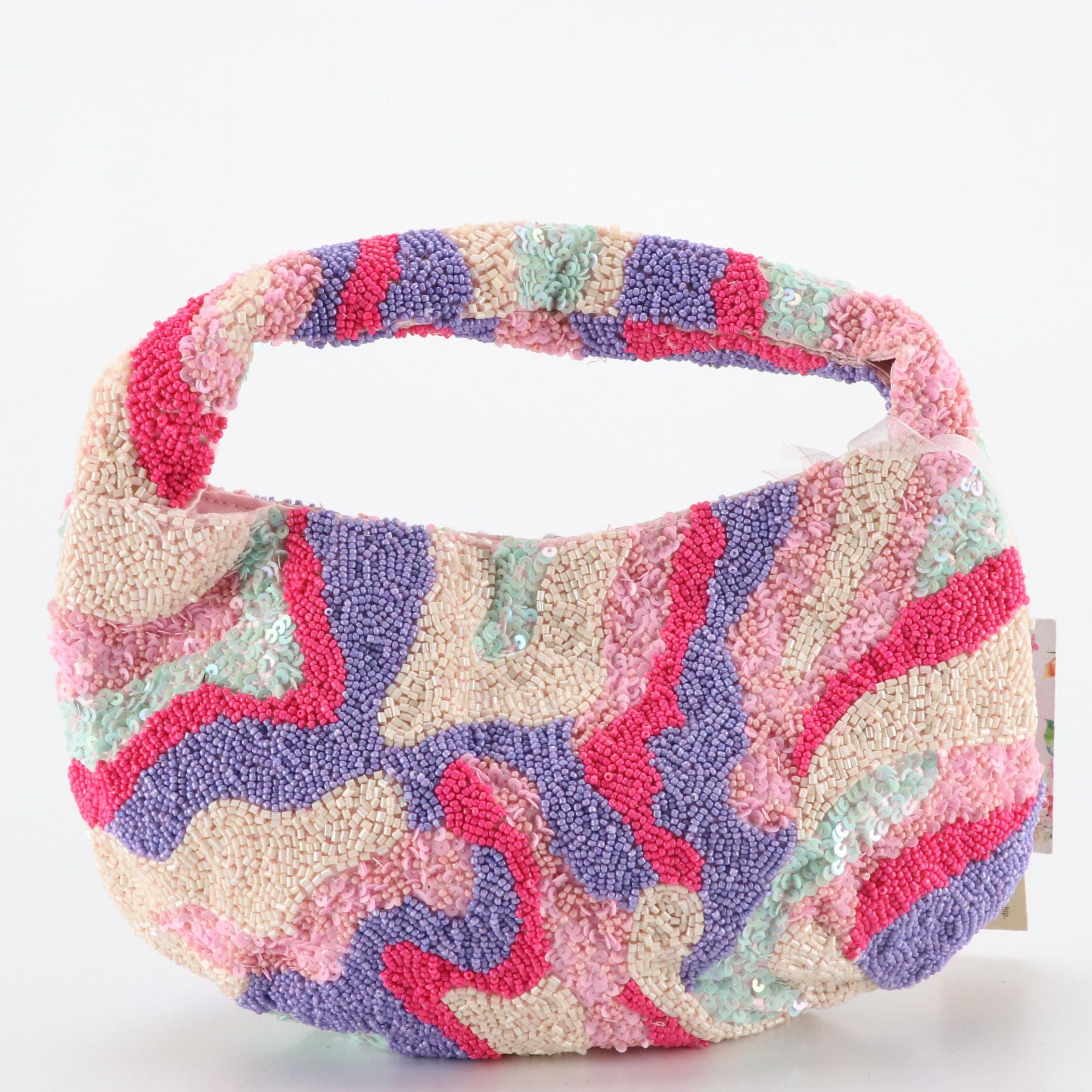 Hand-Crafted Multicolor Bead and Sequin Embellished Handbag