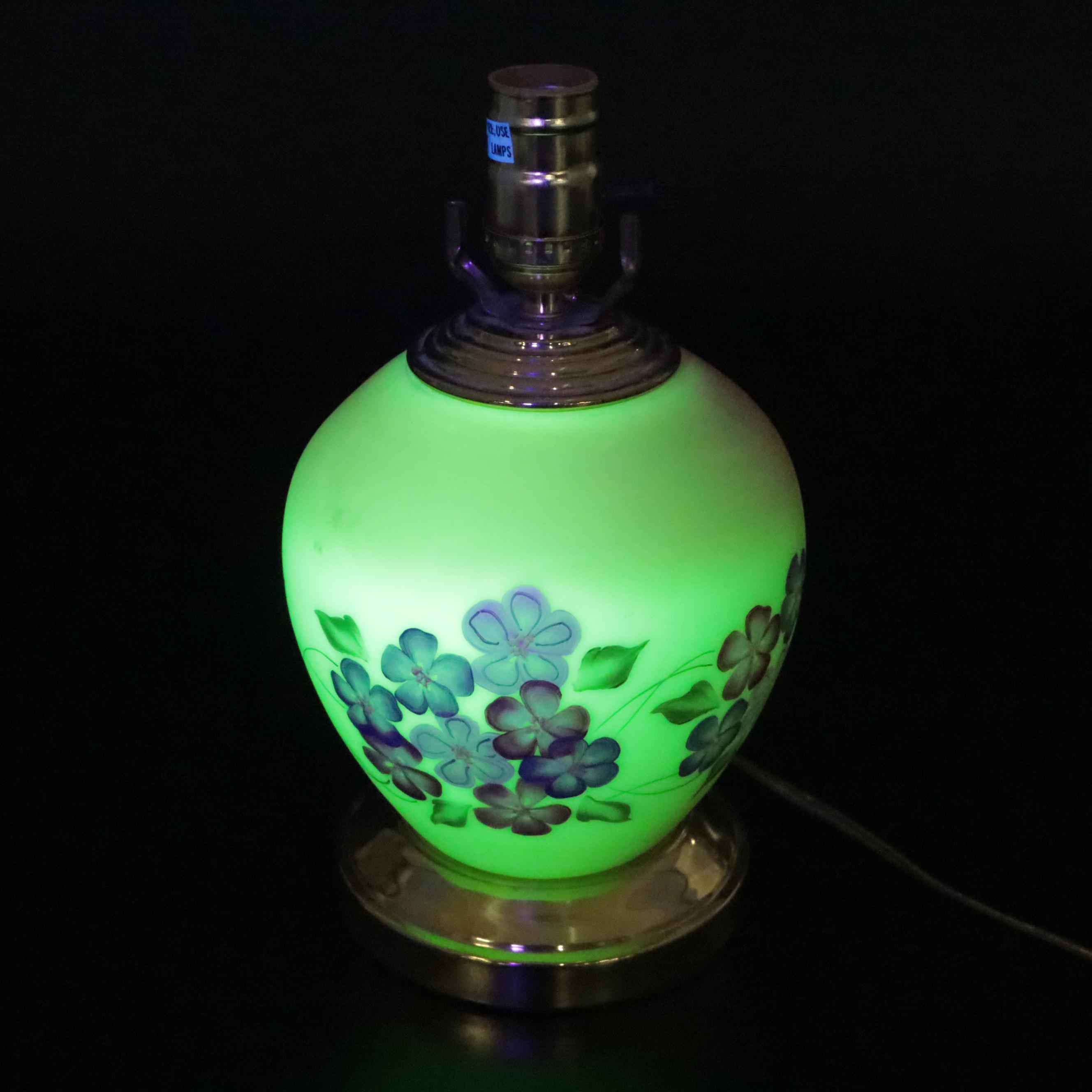 Hand-Painted Burmese Glass Urn Table Lamp