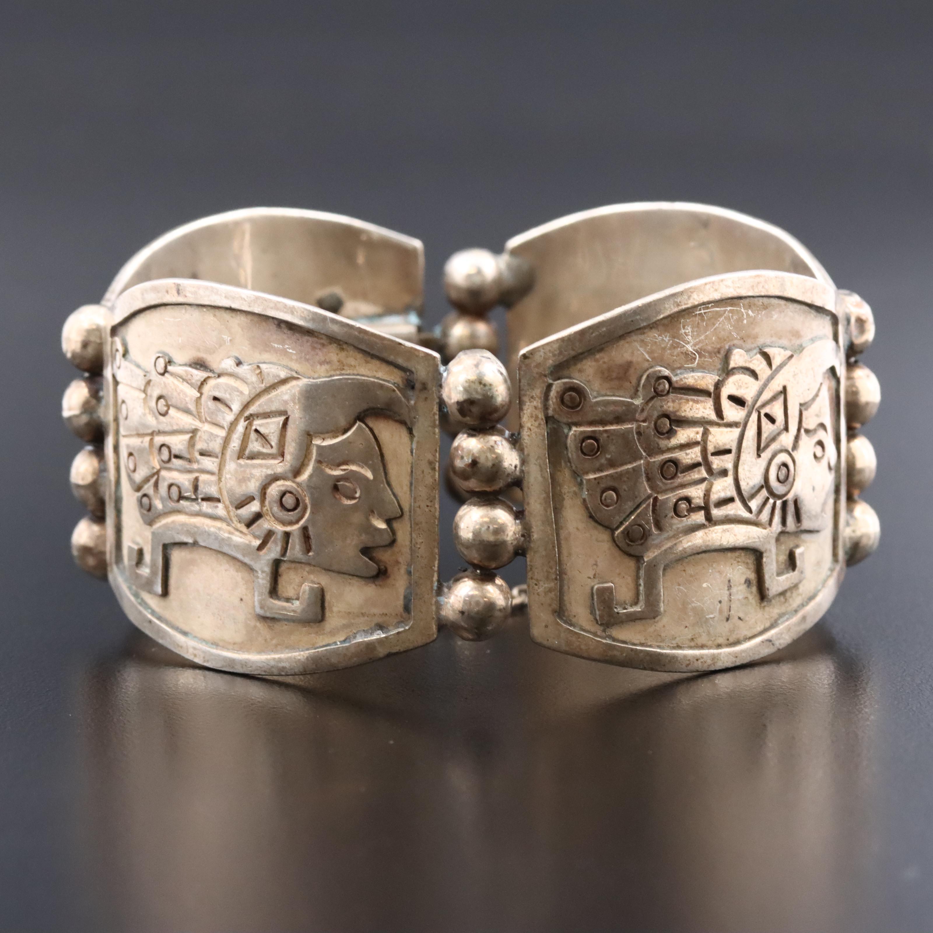 Talleres de Los Ballesteros Sterling Aztec Panel Bracelet