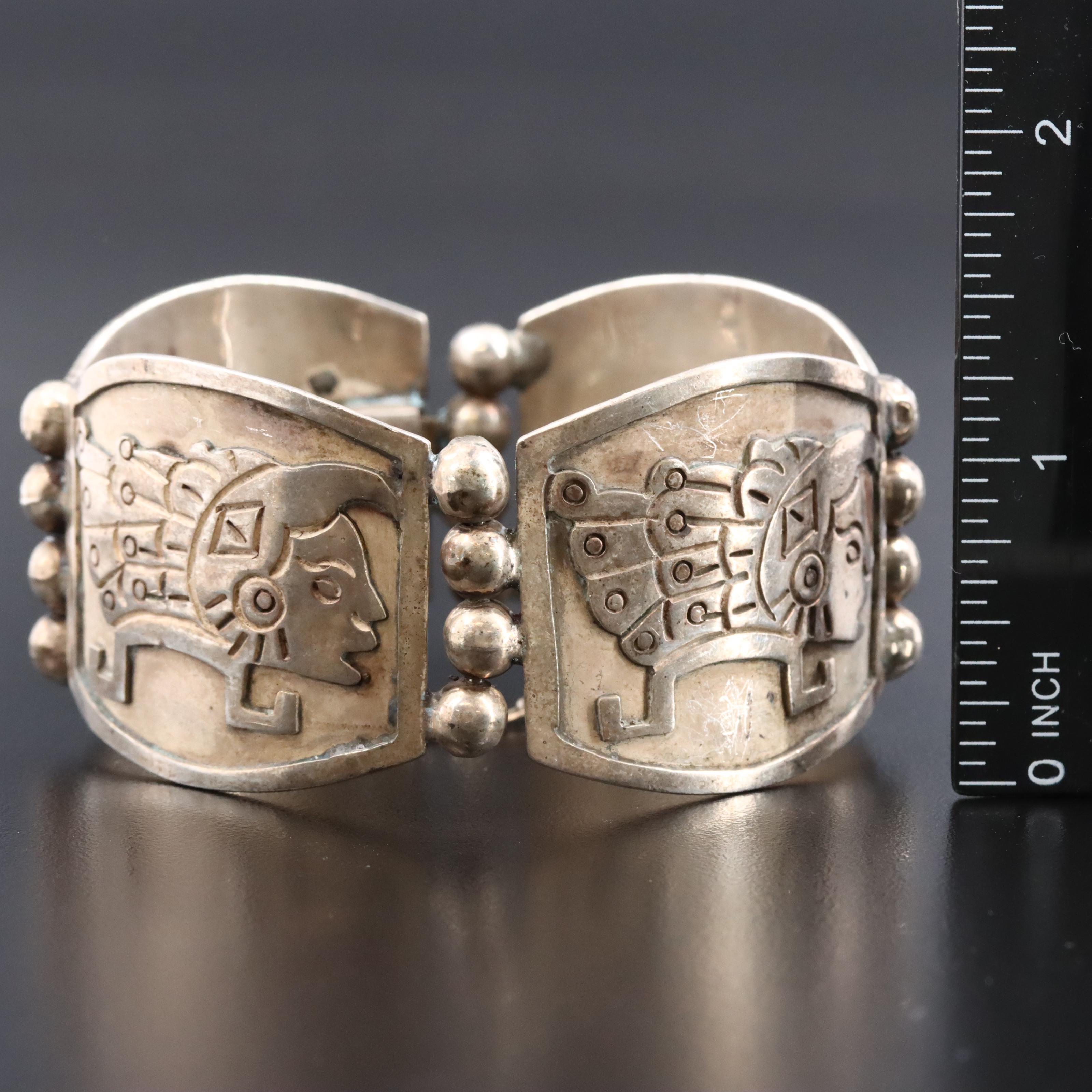Talleres de Los Ballesteros Sterling Aztec Panel Bracelet