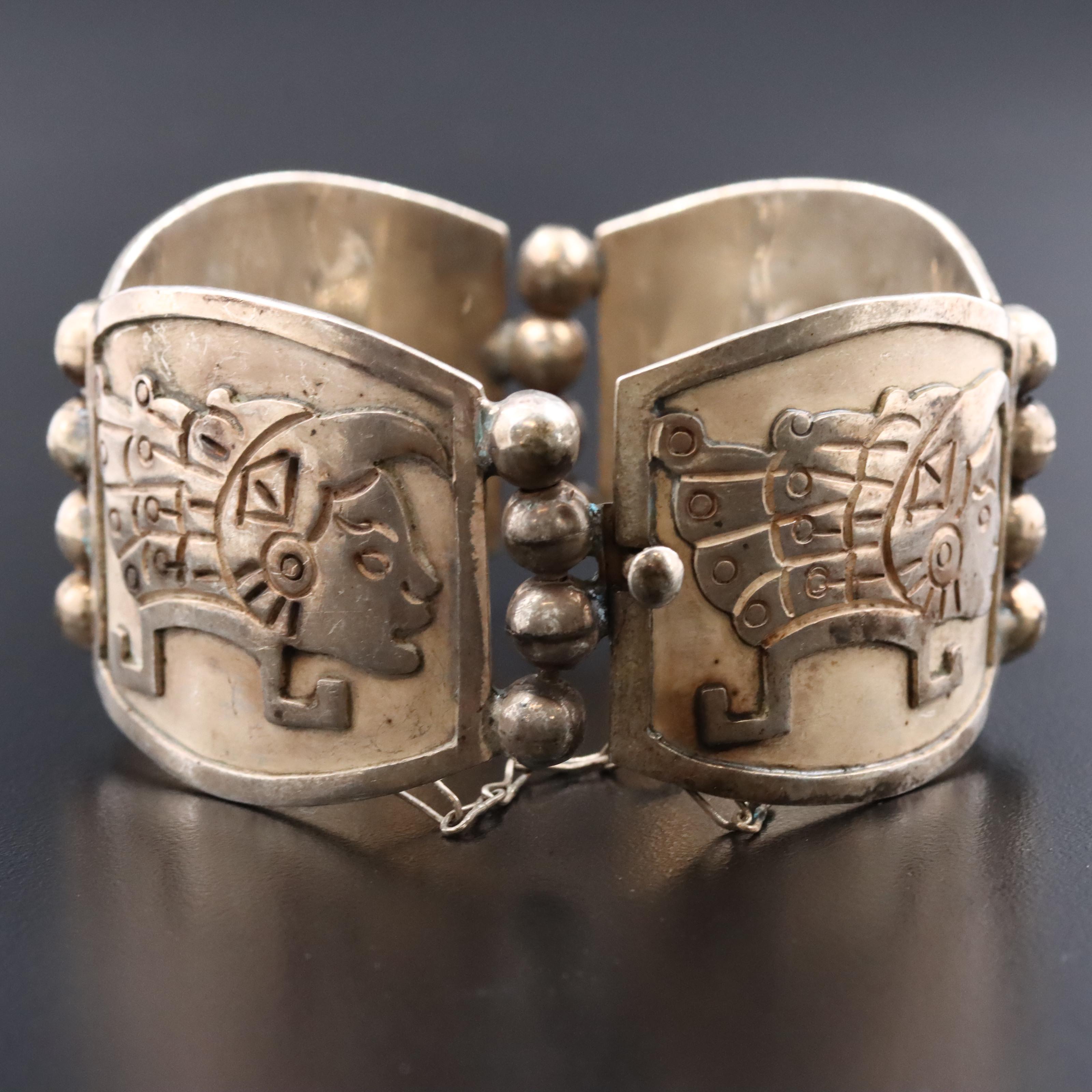 Talleres de Los Ballesteros Sterling Aztec Panel Bracelet