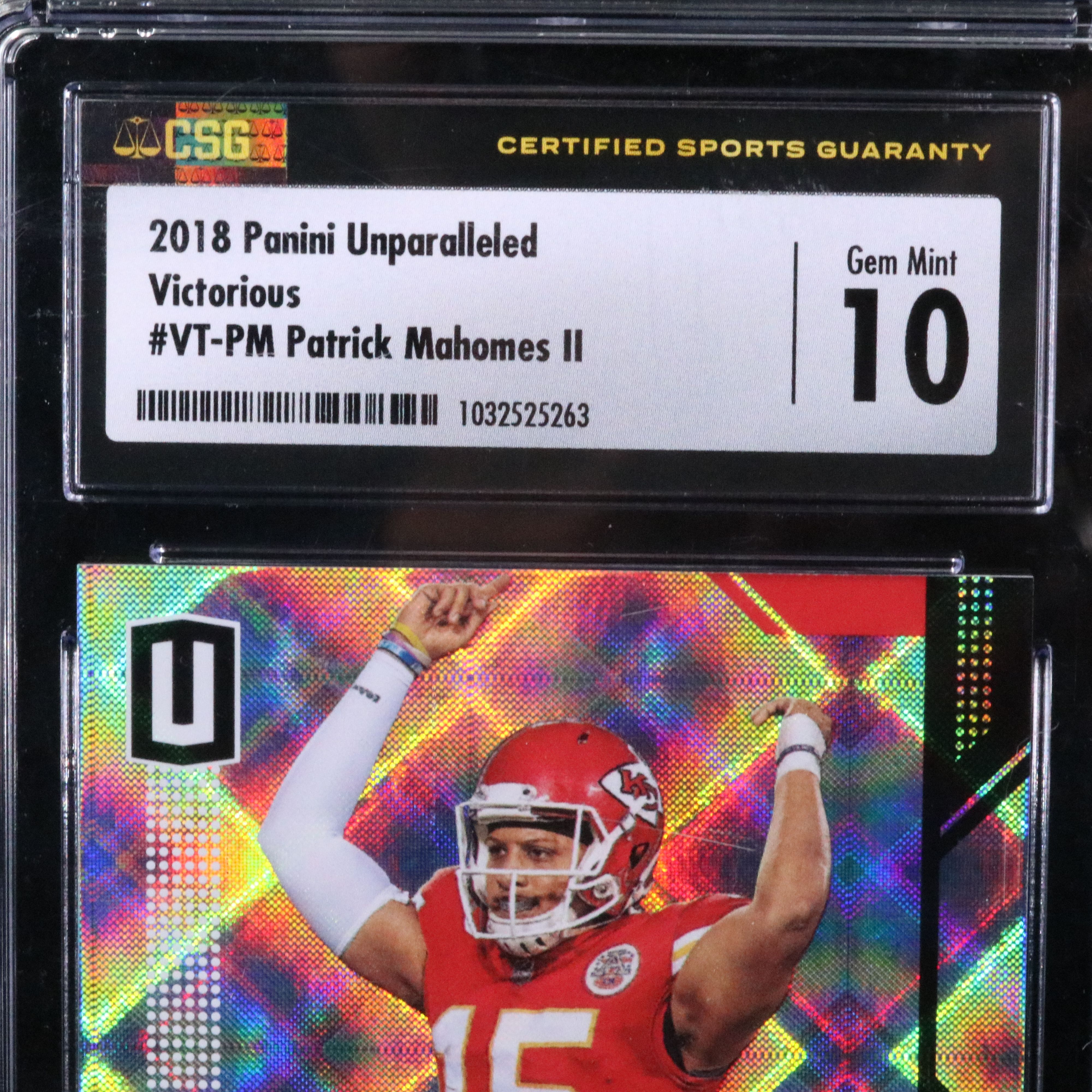 2018 Unparallelled Patrick Mahomes Victorious Football Card Graded CSG 10