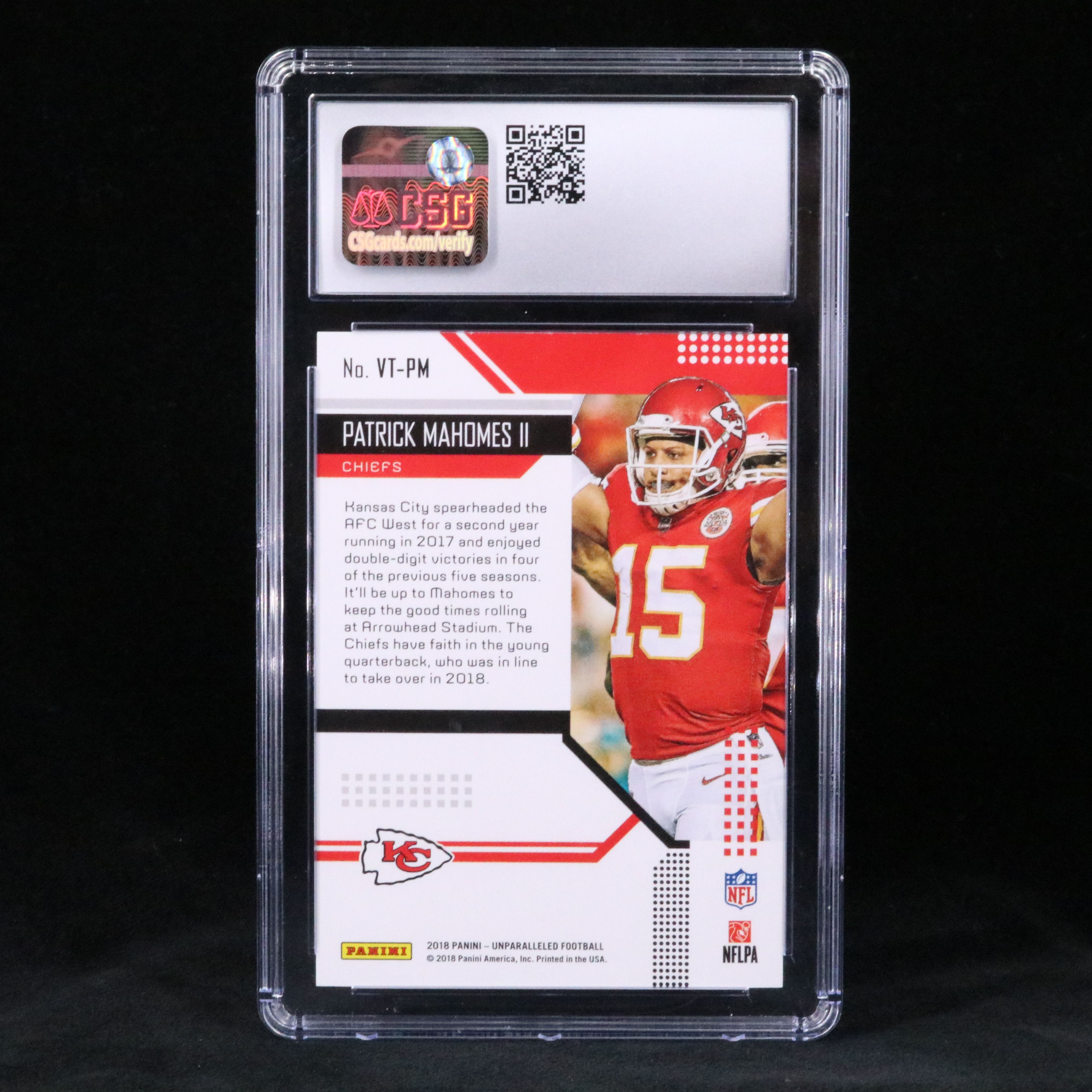 2018 Unparallelled Patrick Mahomes Victorious Football Card Graded CSG 10