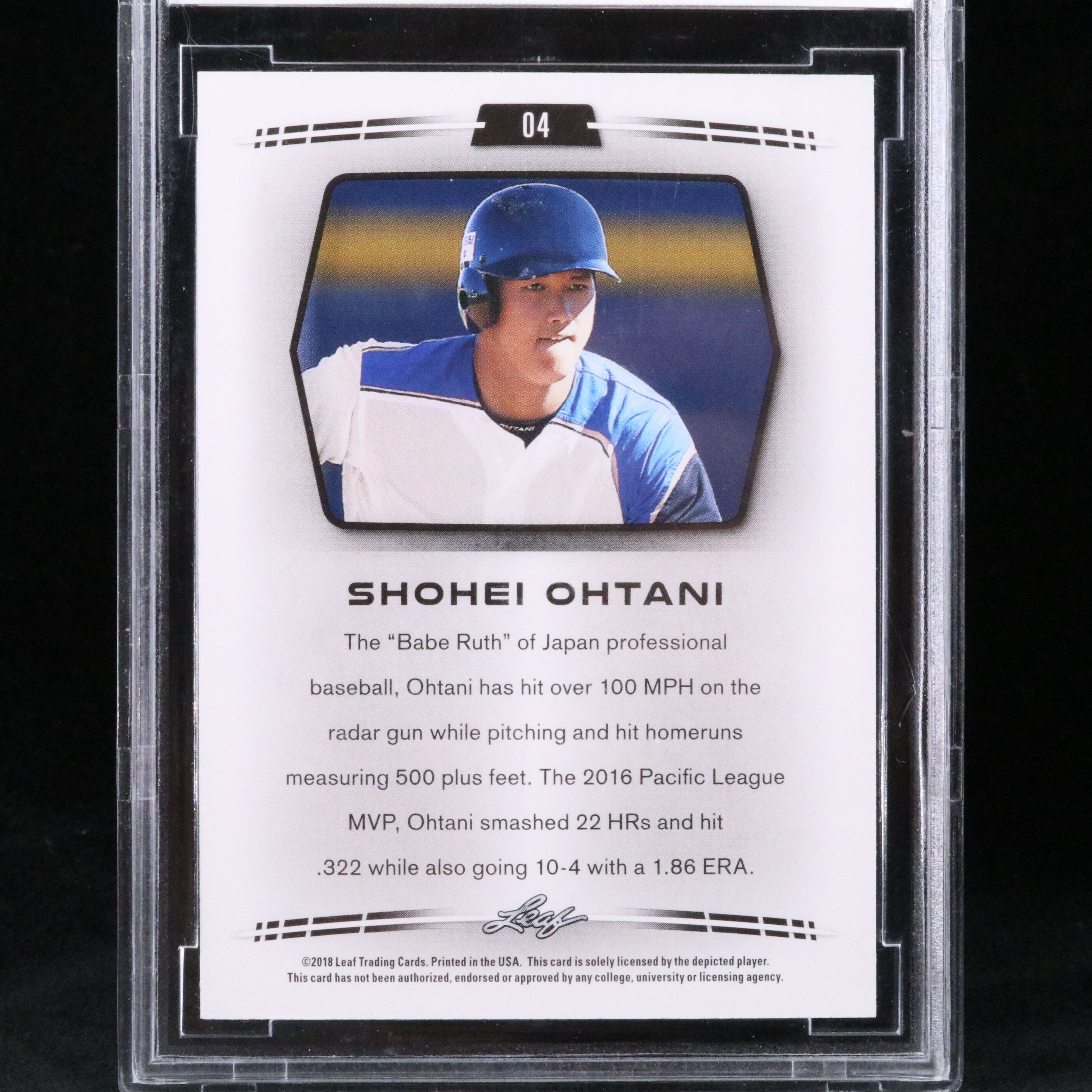 2018 Leaf Shohei Ohtani Rookie Year Baseball Card Graded BCCG 10