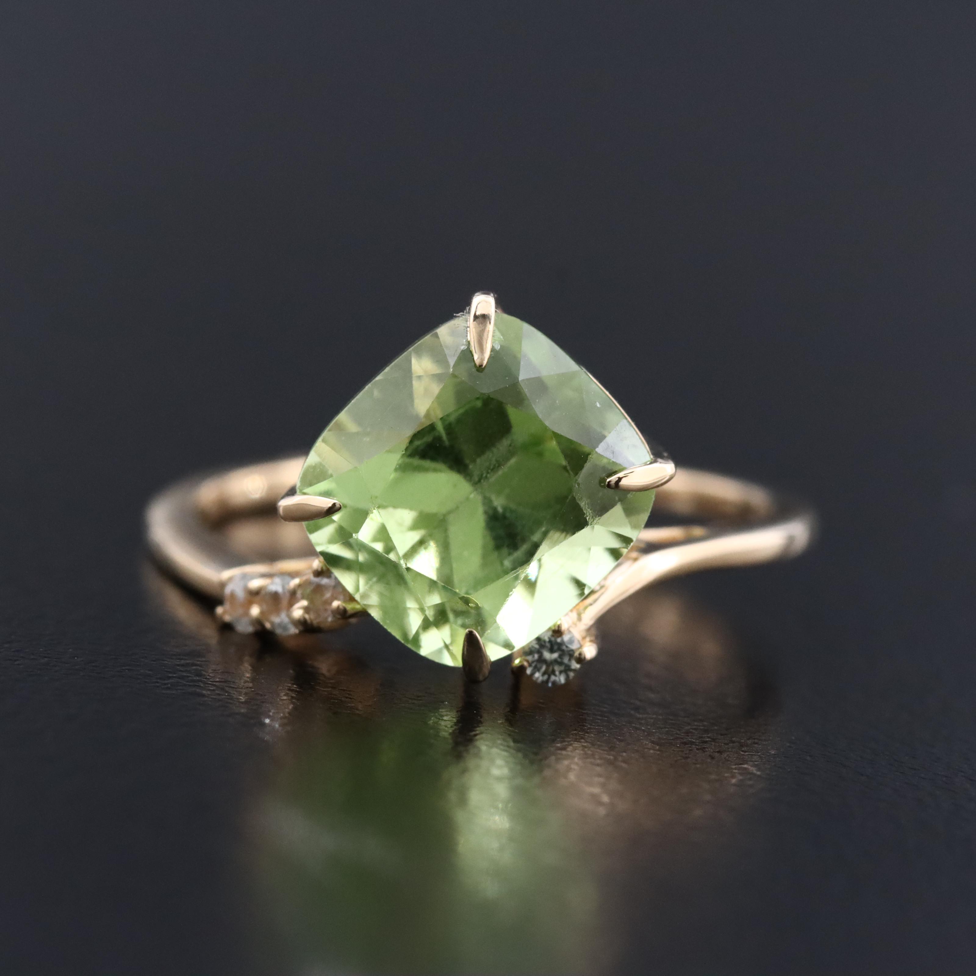 14K Peridot and White Sapphire Ring