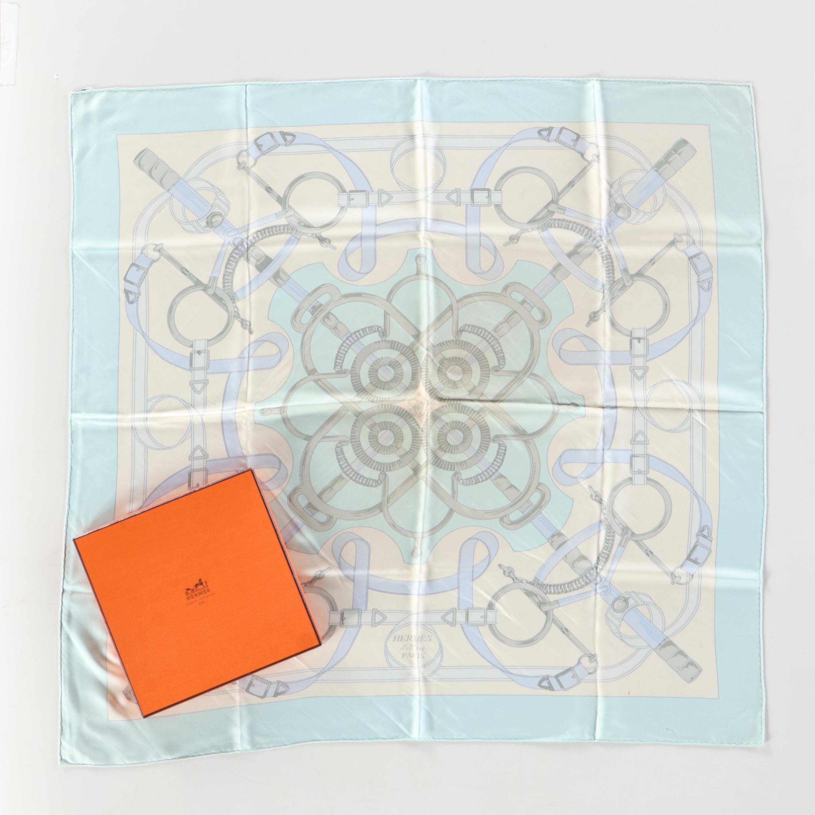 Hermès "Eperon D'Or" Silk Twill Scarf 90 in Box