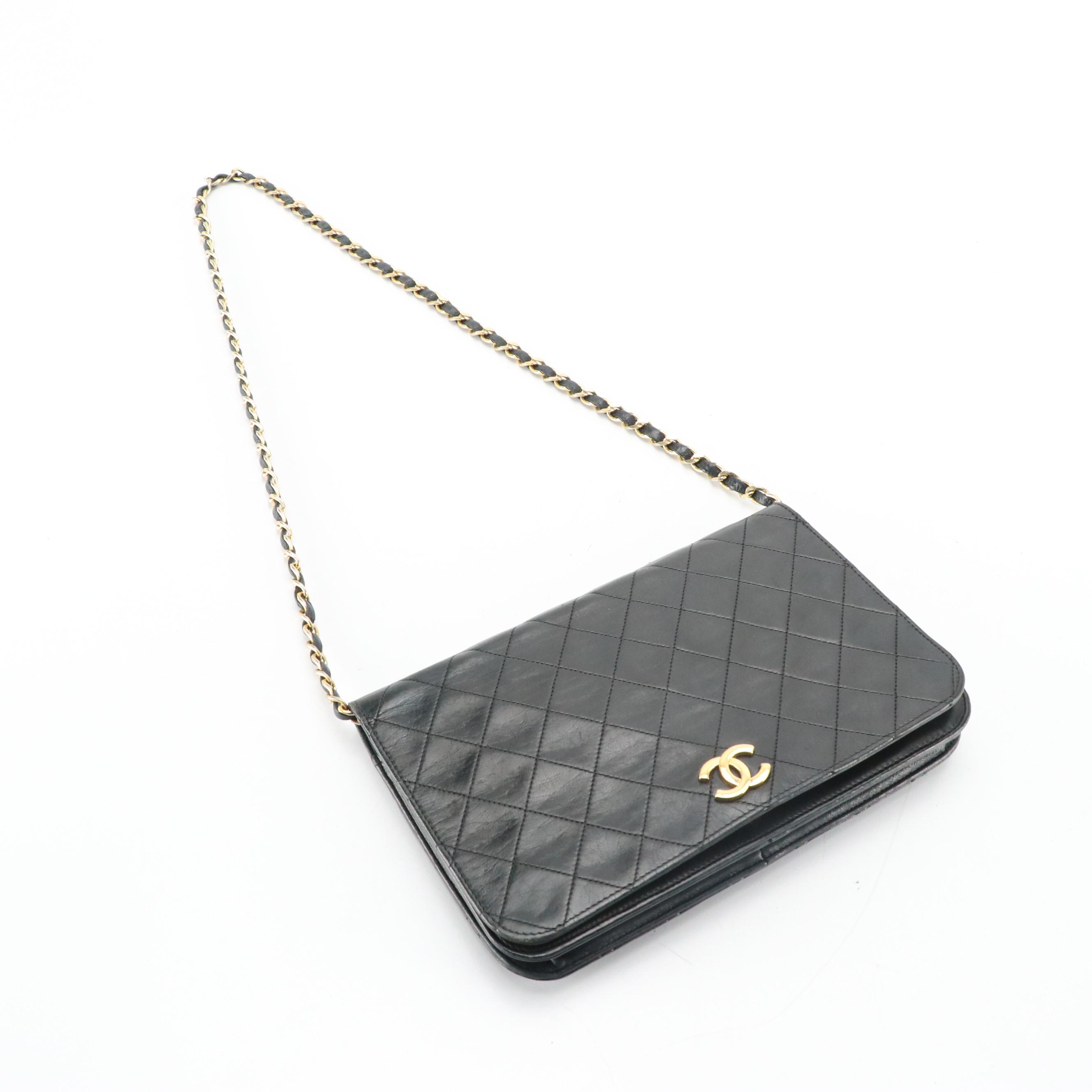 Chanel Single Full Flap Chain Link Shoulder Bag in Black Lambskin Leather