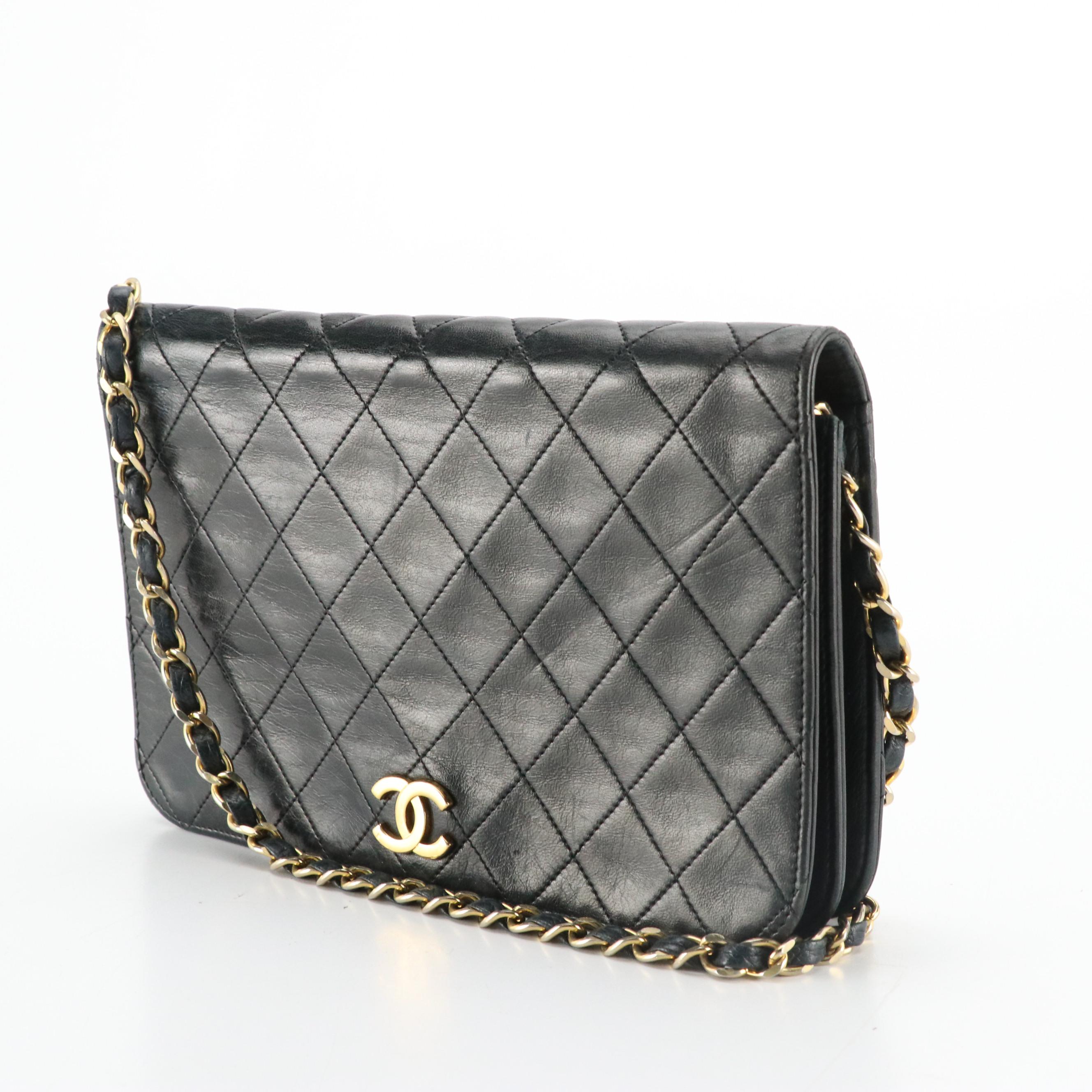 Chanel Single Full Flap Chain Link Shoulder Bag in Black Lambskin Leather