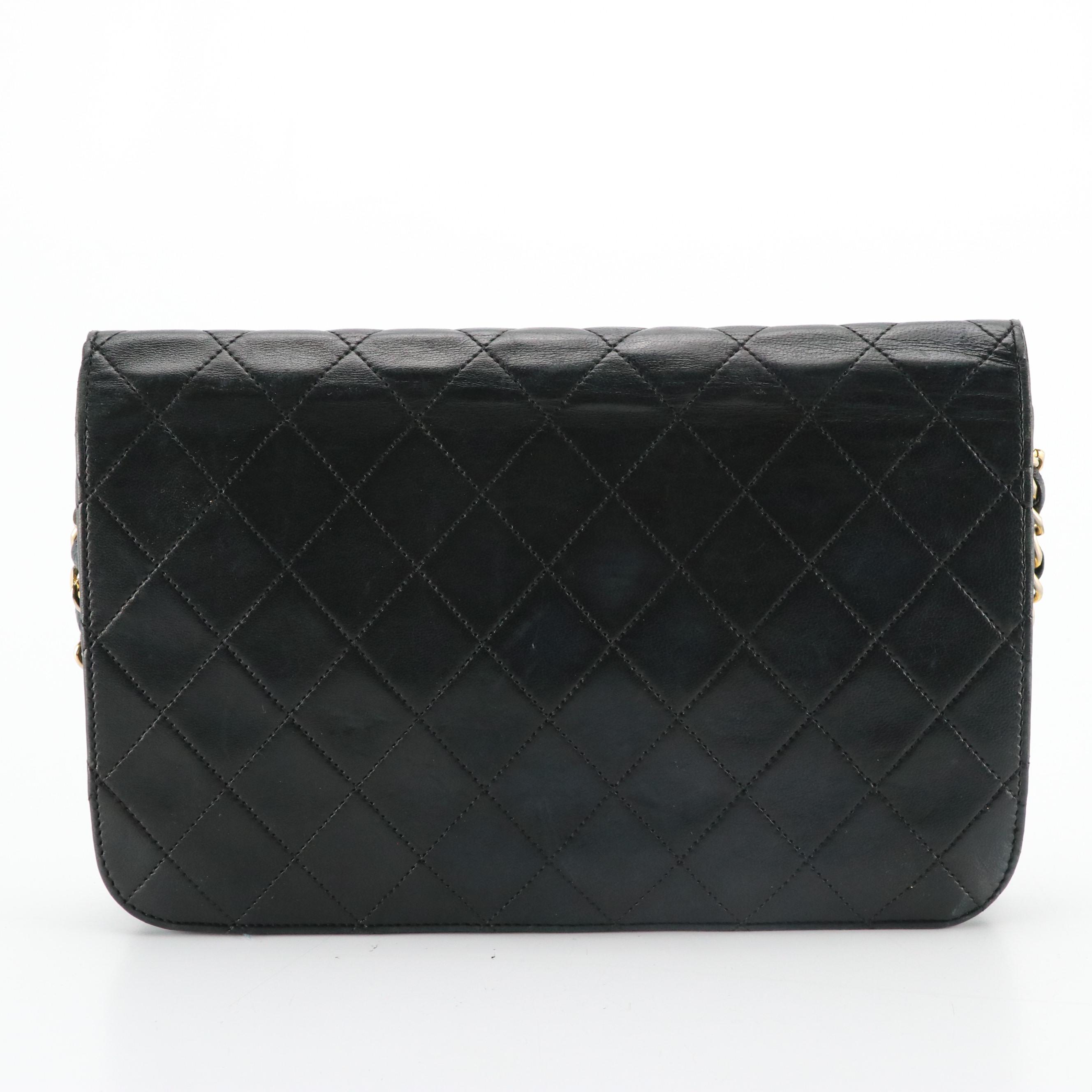 Chanel Single Full Flap Chain Link Shoulder Bag in Black Lambskin Leather