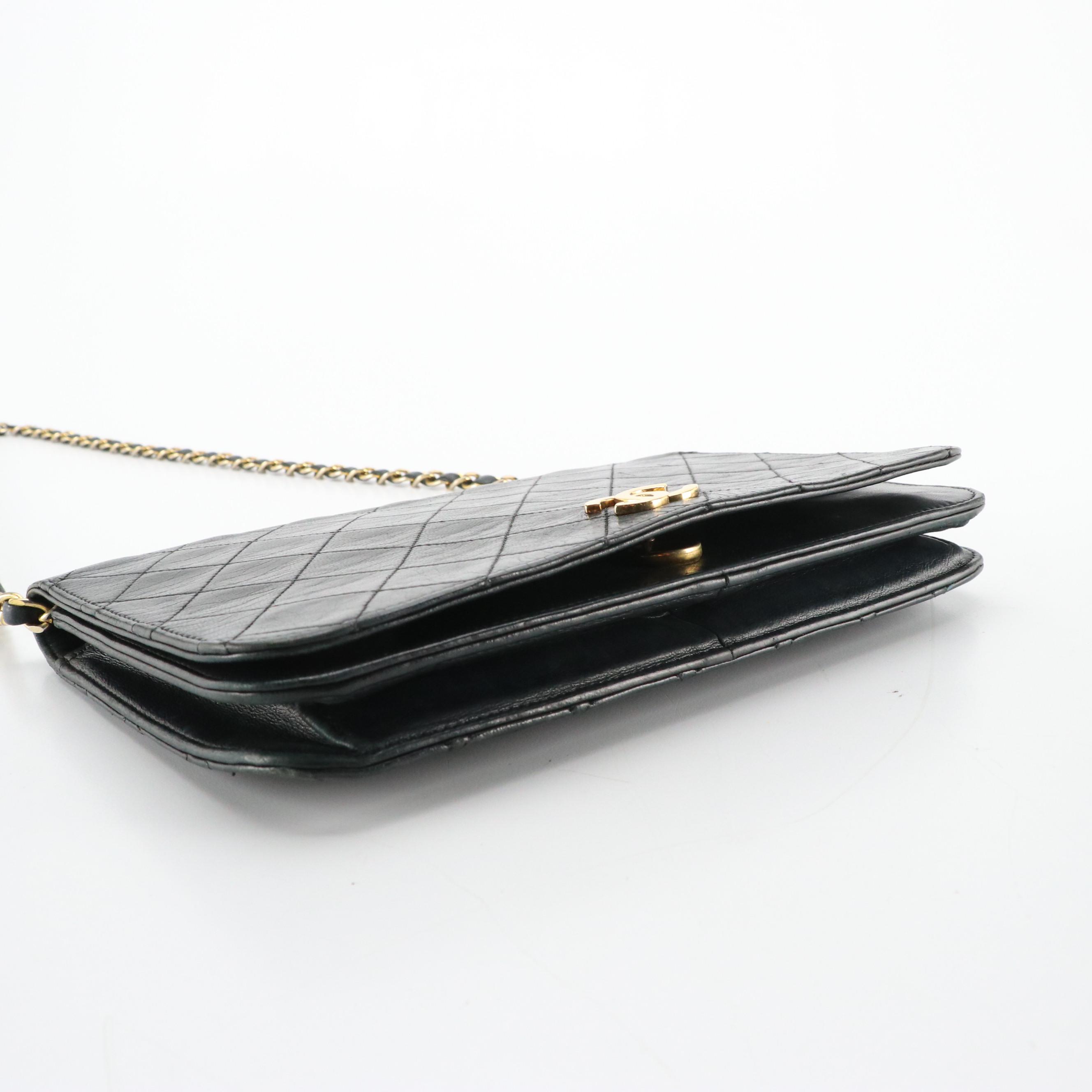Chanel Single Full Flap Chain Link Shoulder Bag in Black Lambskin Leather