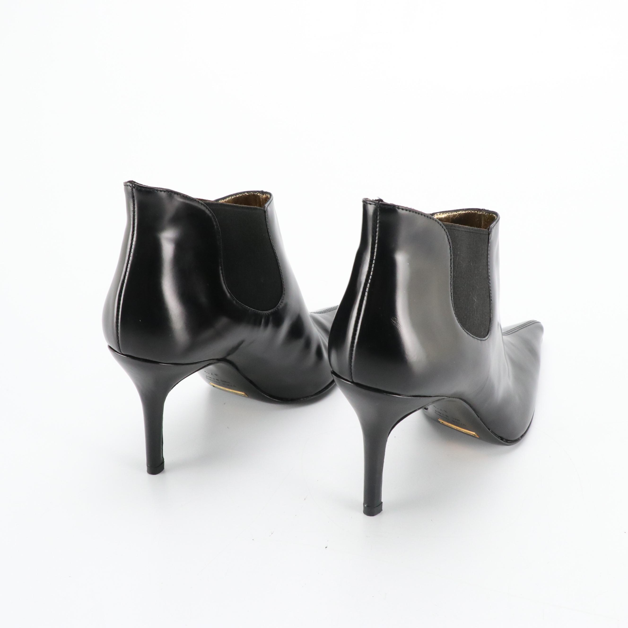 Dolce & Gabbana Pointed-Toe Stiletto Ankle Boots in Black Calf Leather, With Box