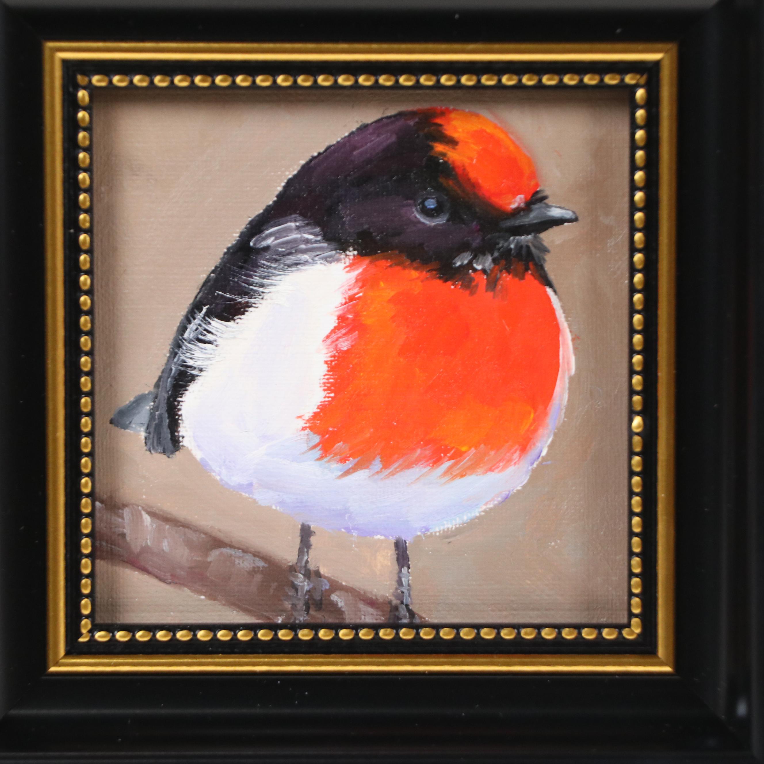 Oil Painting of Red-Capped Robin, 21st Century