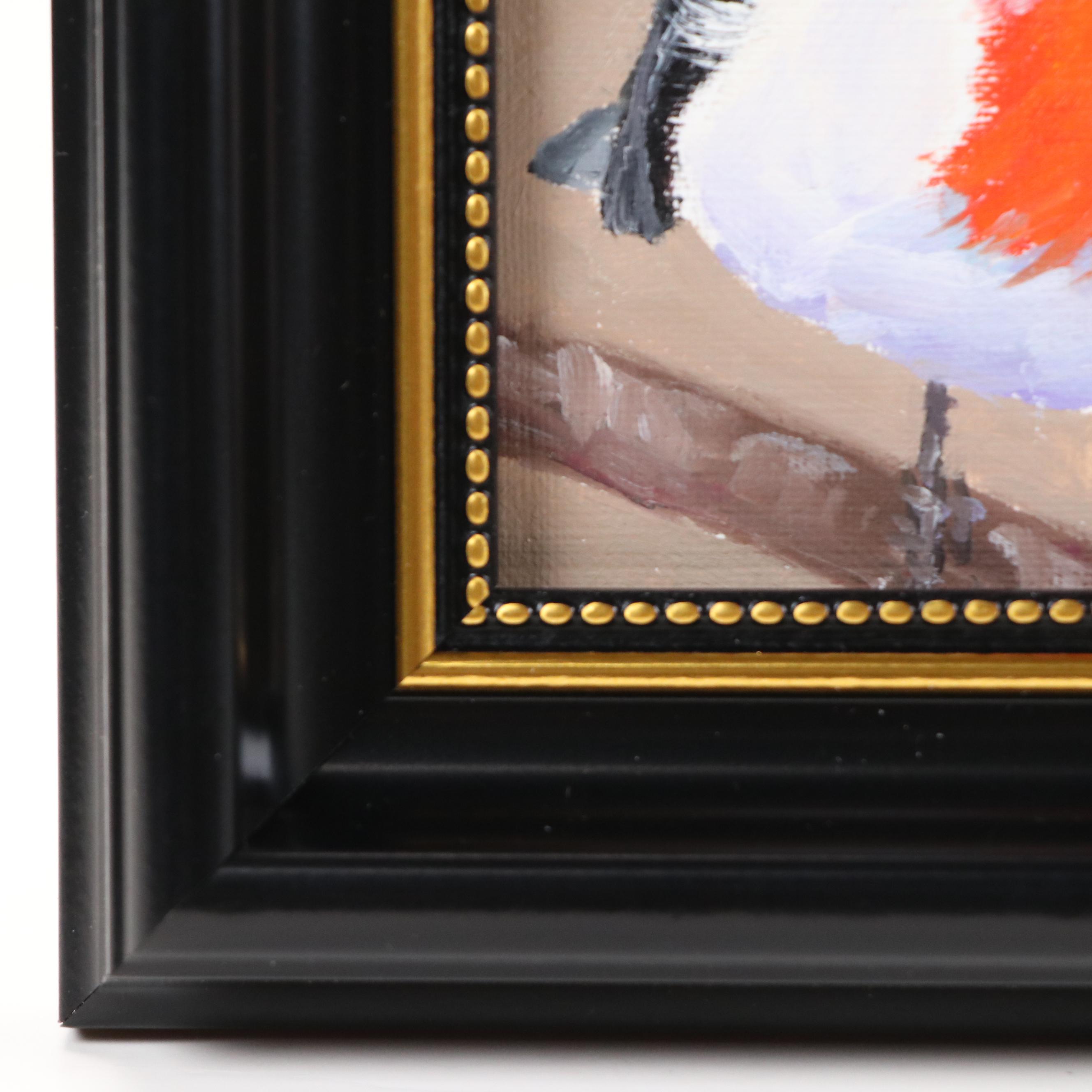 Oil Painting of Red-Capped Robin, 21st Century