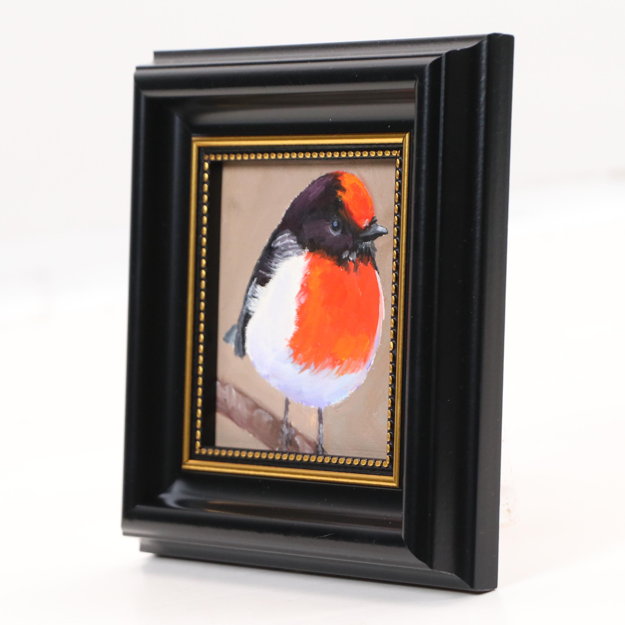 Oil Painting of Red-Capped Robin, 21st Century