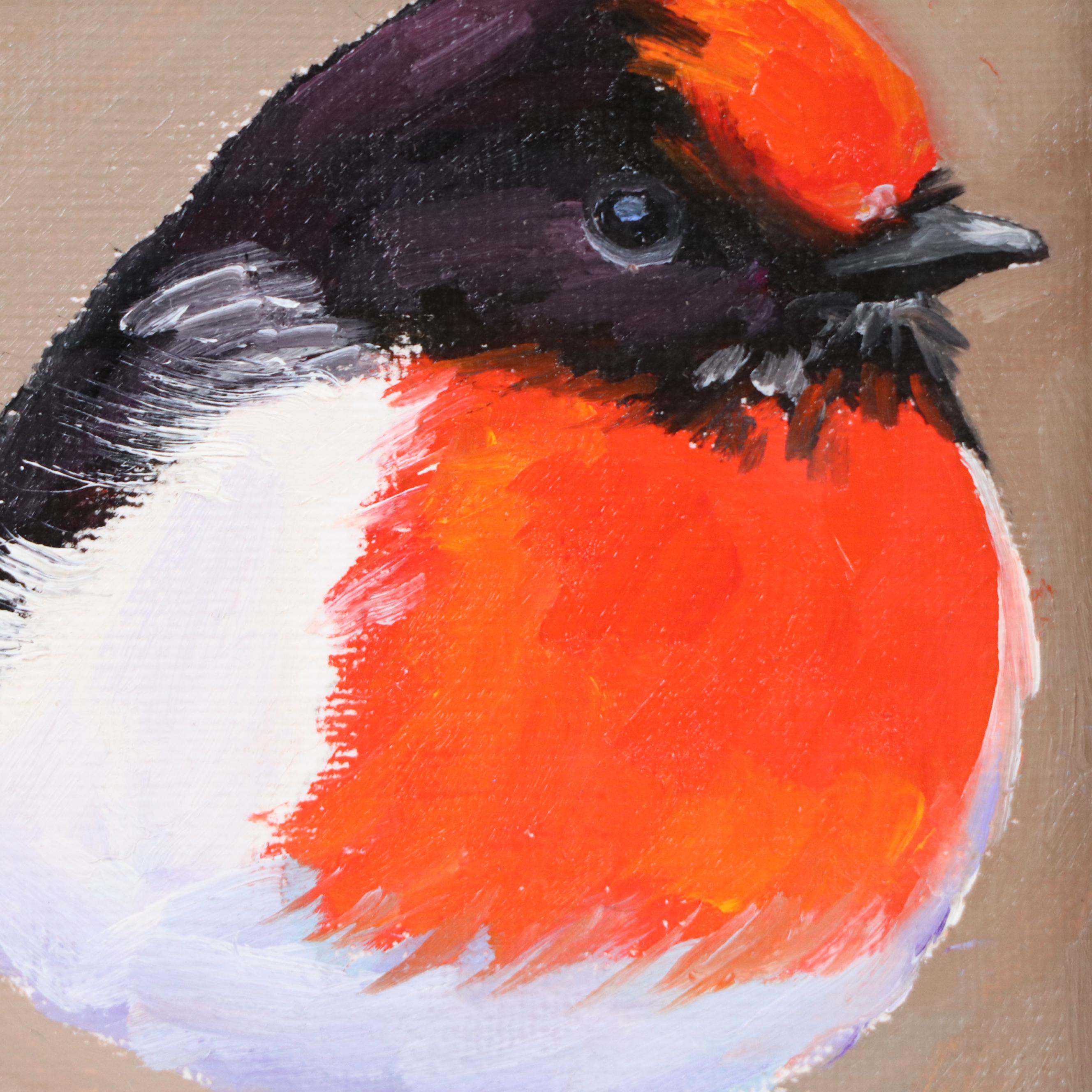 Oil Painting of Red-Capped Robin, 21st Century