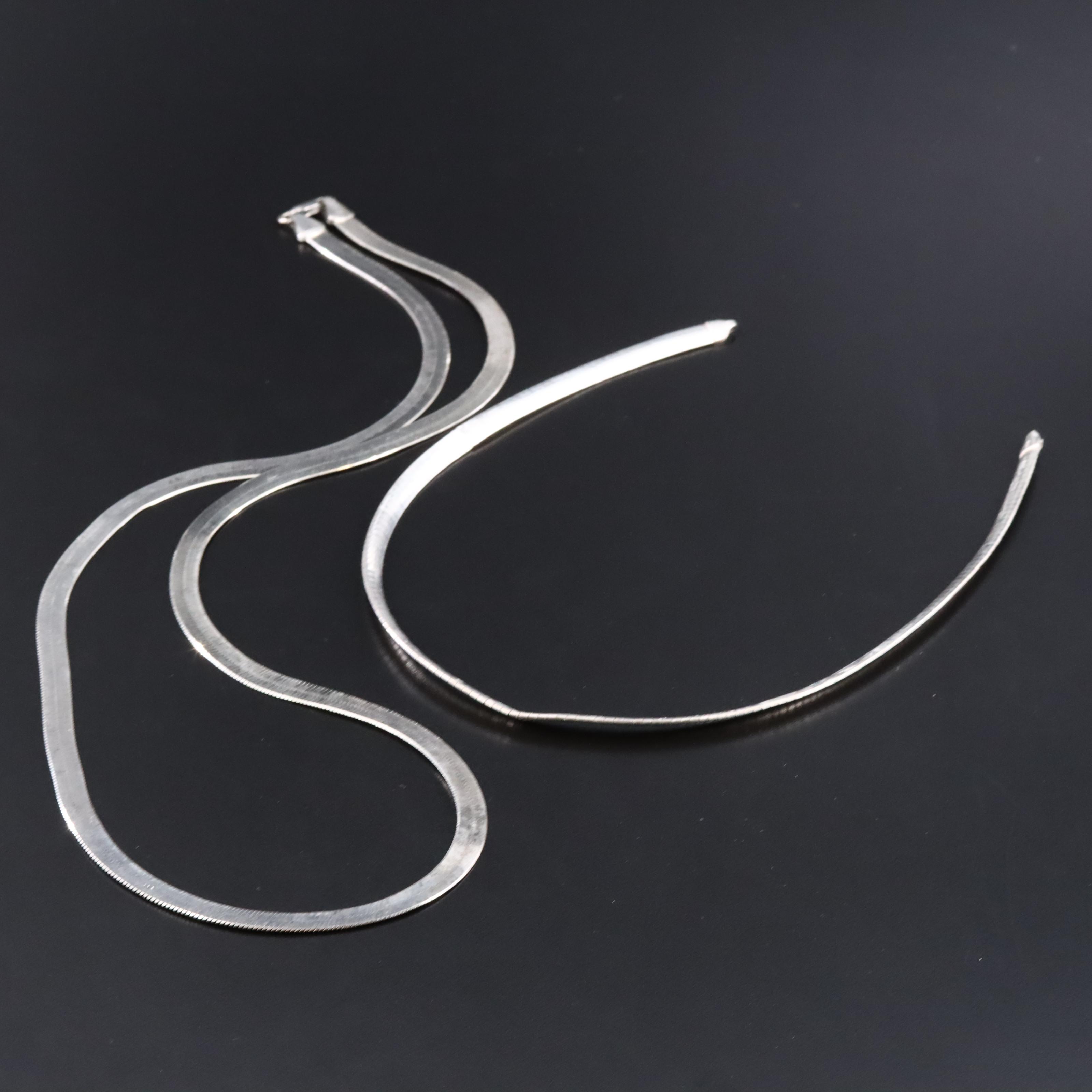 Sterling Omega and Herringbone Chain Necklaces