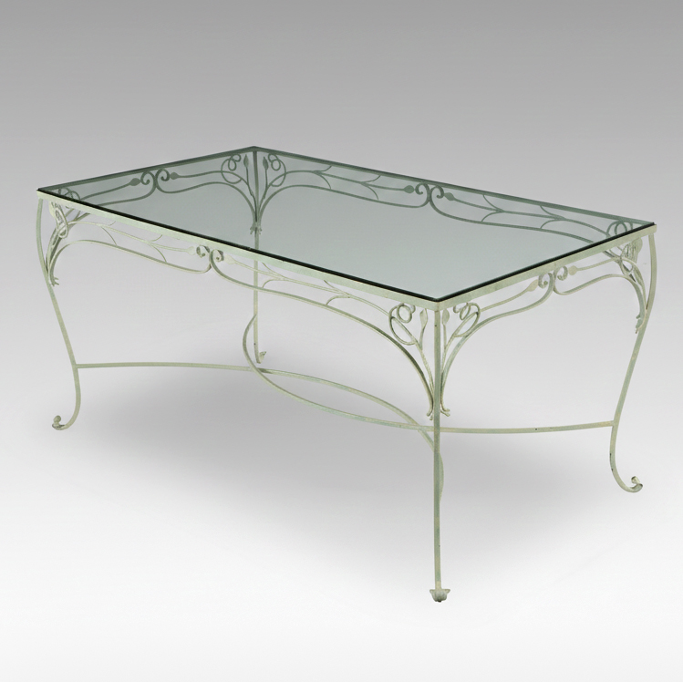 Painted Wrought Iron Patio Dining Table with Glass Top