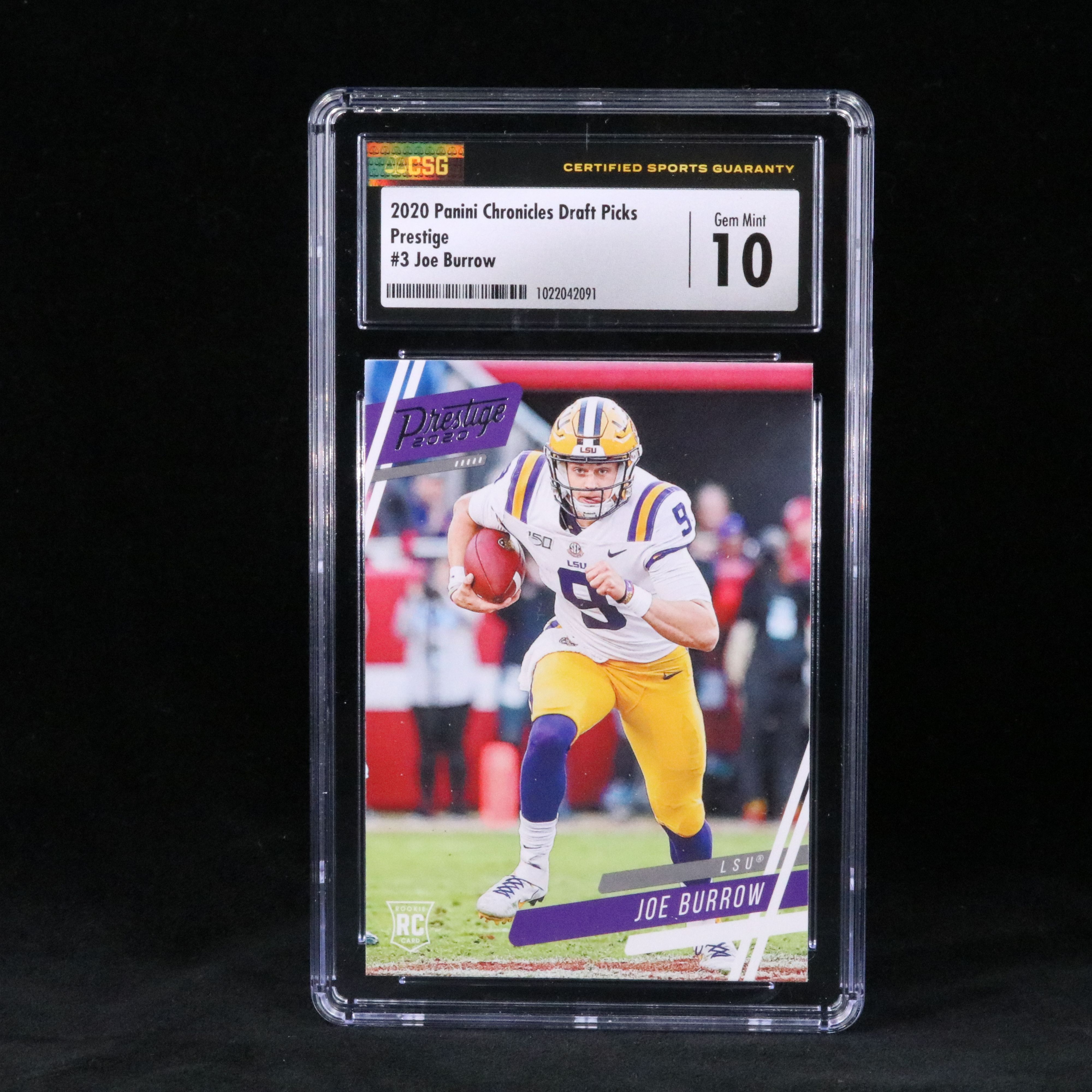 2020 Chronicles Draft Picks Joe Burrow Prestige Rookie Card Graded CSG 10