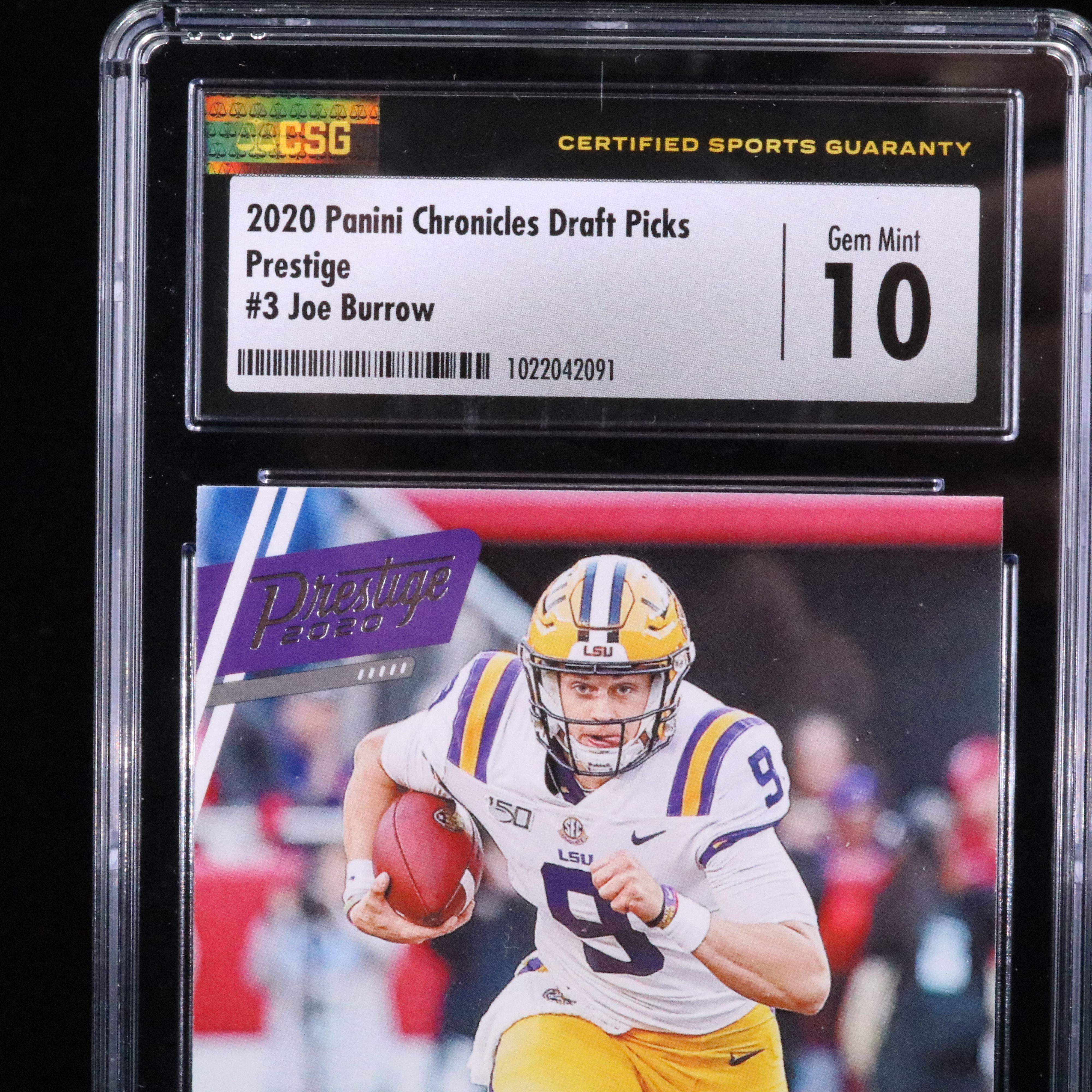 2020 Chronicles Draft Picks Joe Burrow Prestige Rookie Card Graded CSG 10