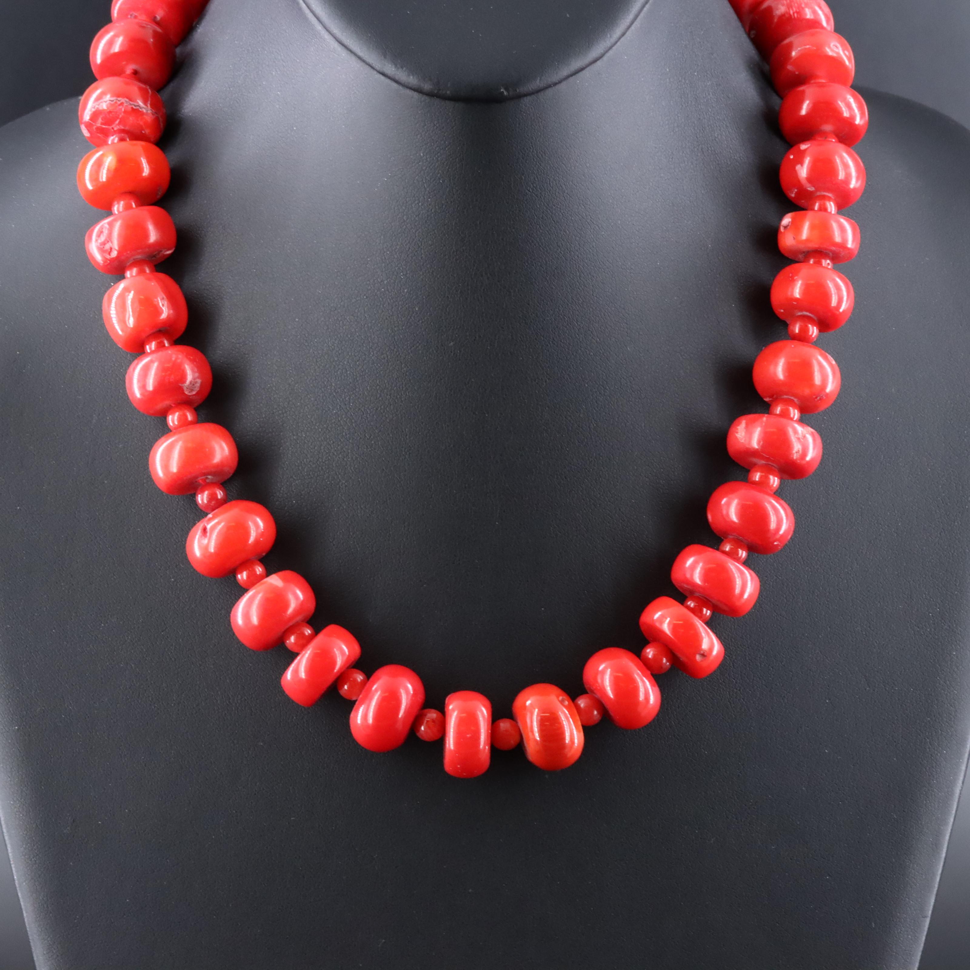 Coral Bead Necklace with 14K Clasp