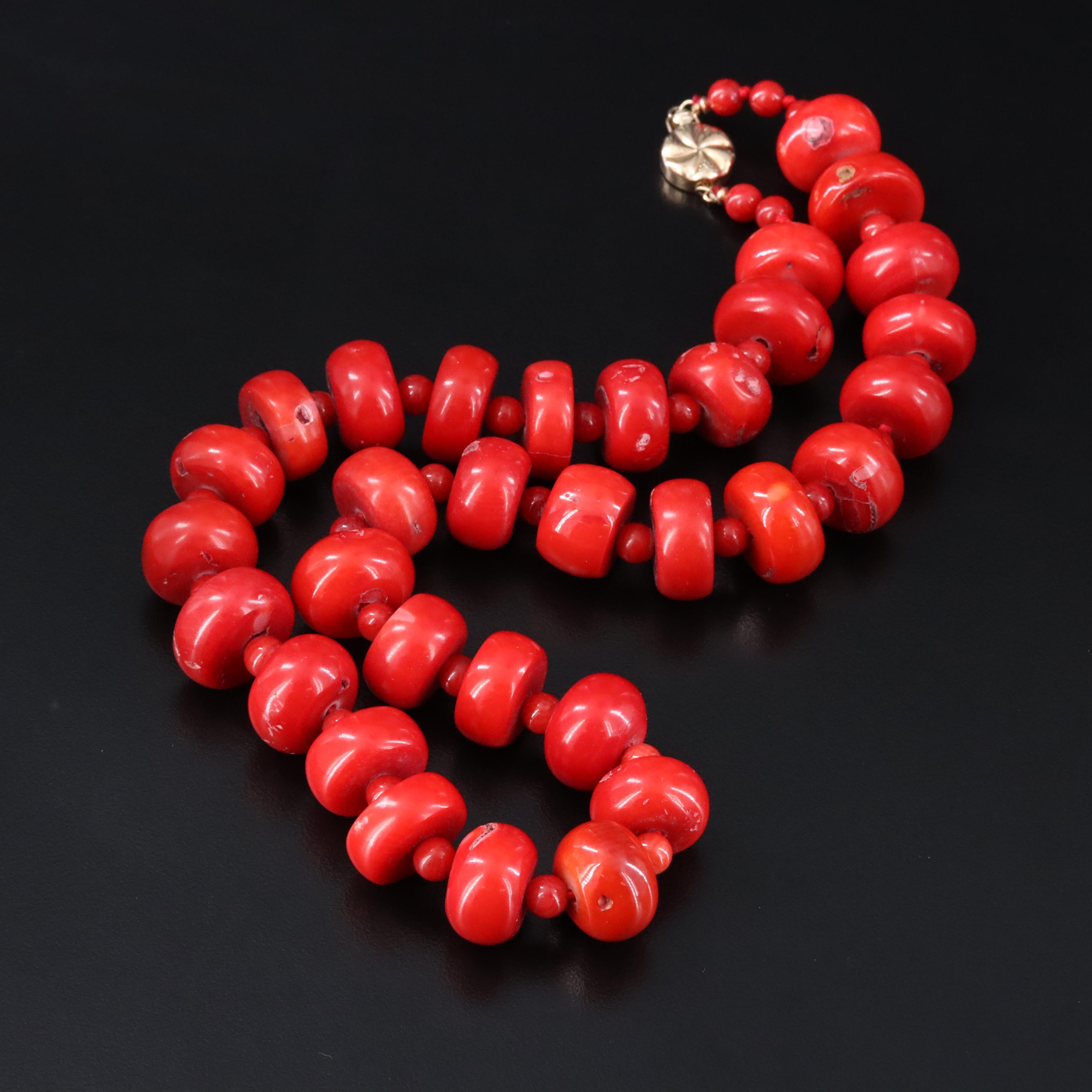 Coral Bead Necklace with 14K Clasp