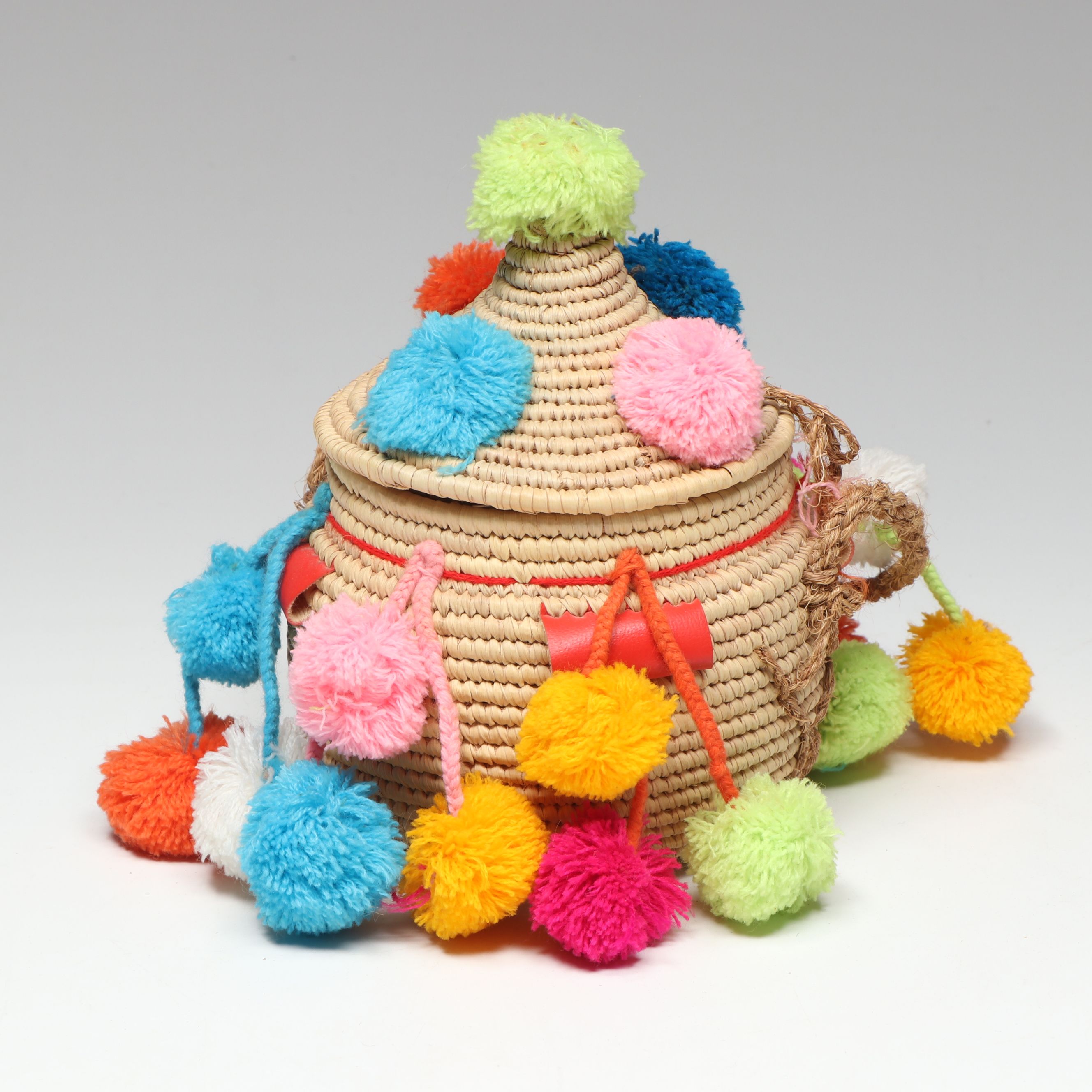 Egyptian Grass and Palm with Cotton Pom-Poms Lidded Baskets