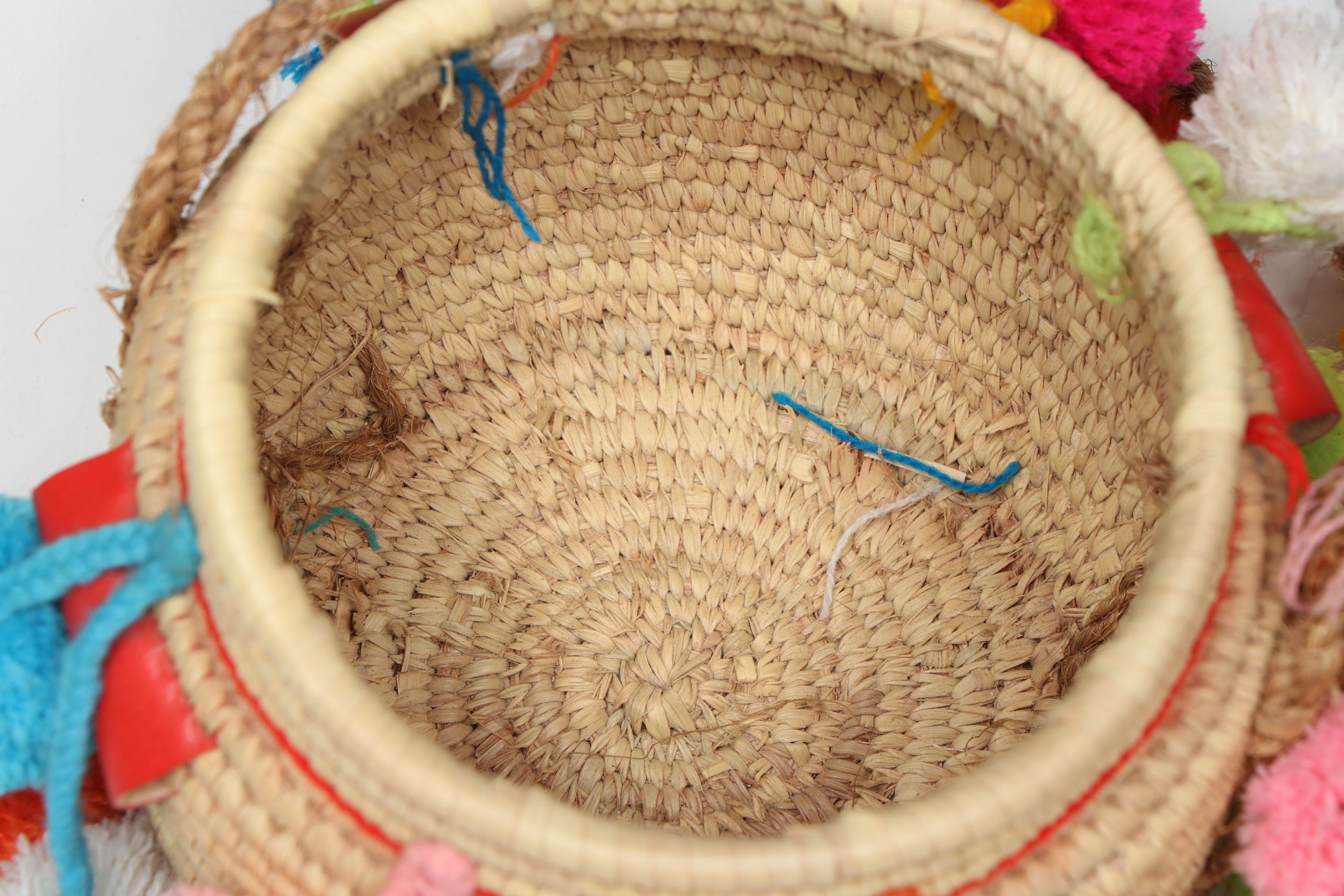 Egyptian Grass and Palm with Cotton Pom-Poms Lidded Baskets