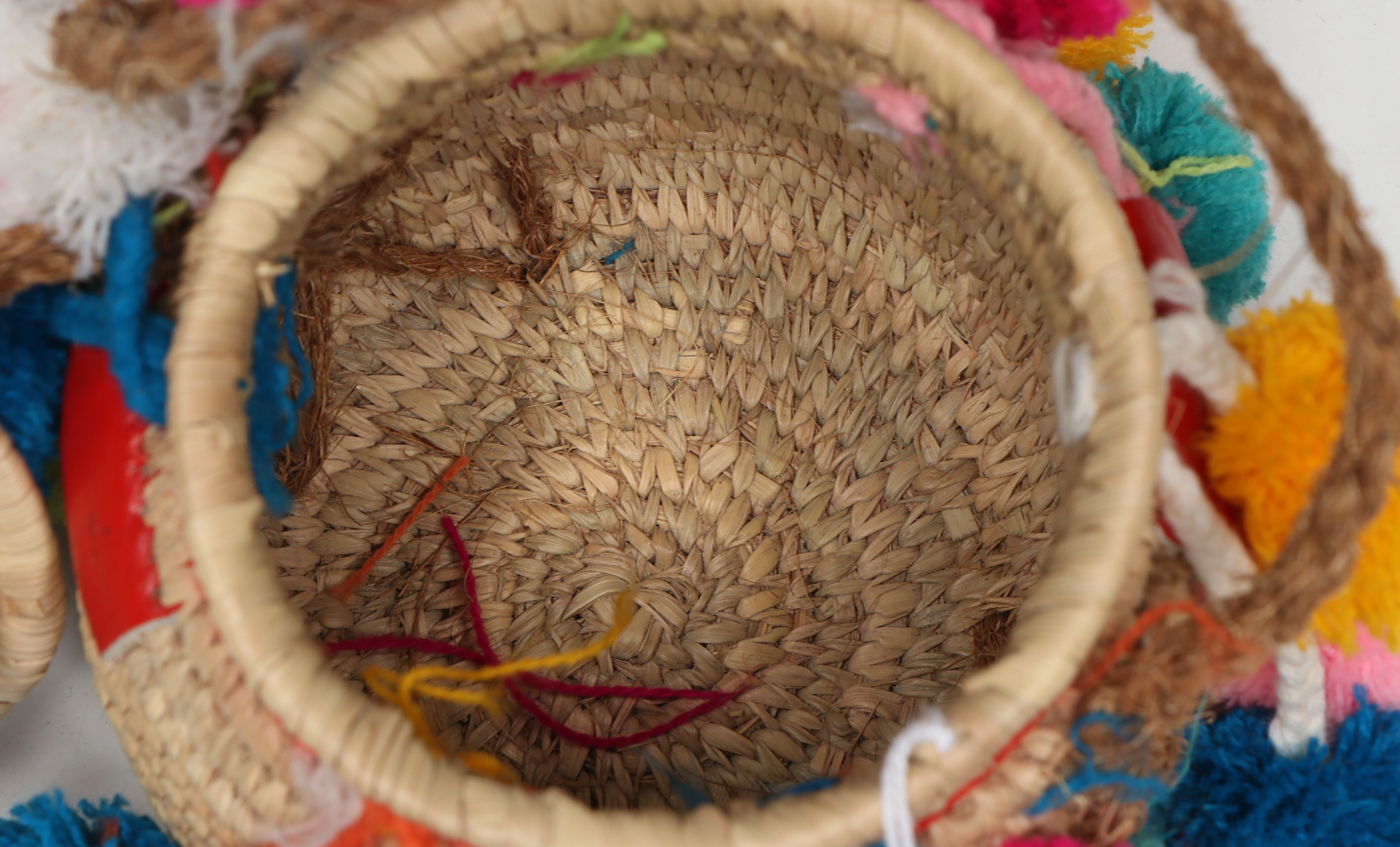 Egyptian Grass and Palm with Cotton Pom-Poms Lidded Baskets